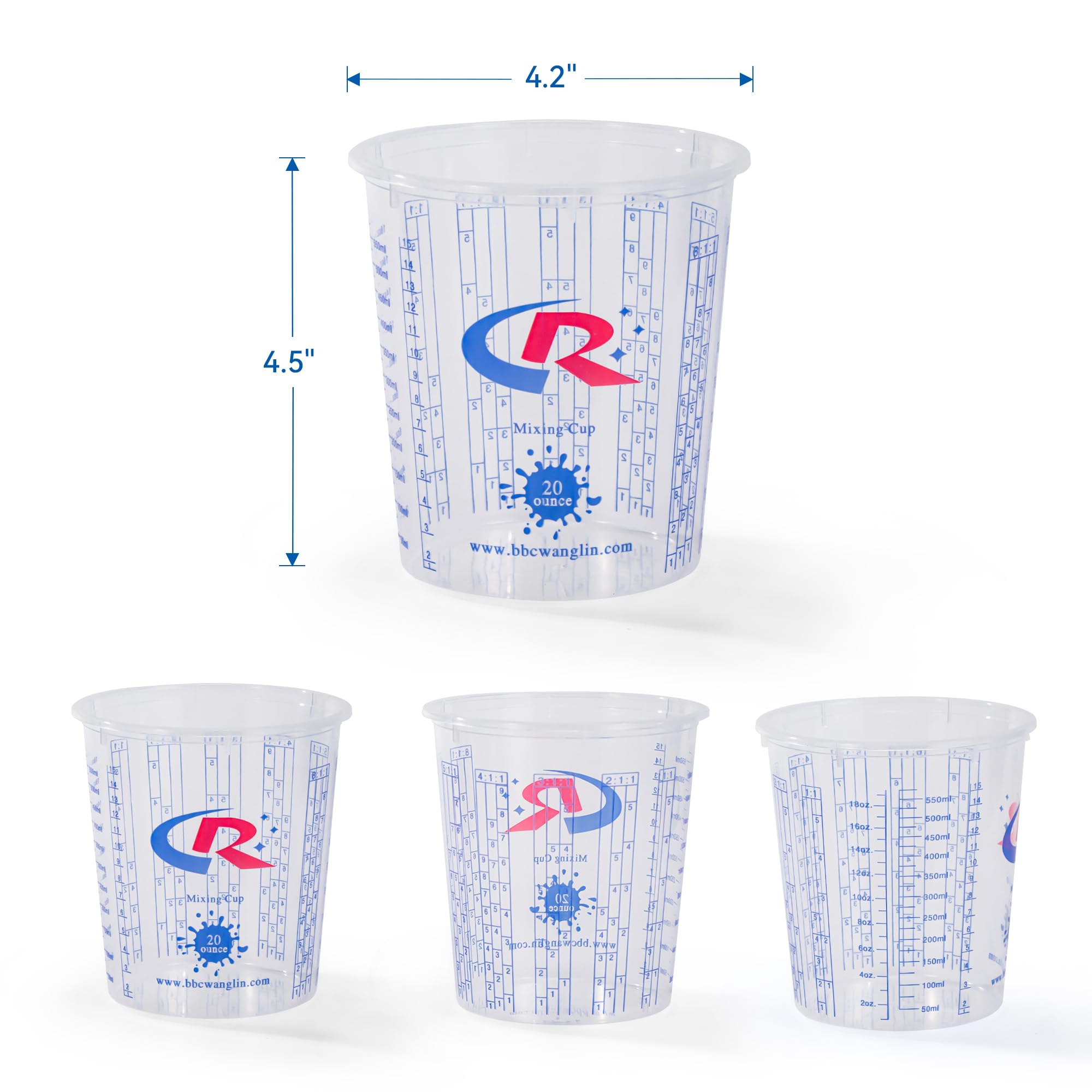 Piant - Vaso mezclador de 20 onzas, medidas precisas en proporciones y onzas líquidas, 100 tazas medidoras graduadas de plástico con 12 tapas para pintura, resina, epoxi, acrílico, pigmentos, arte