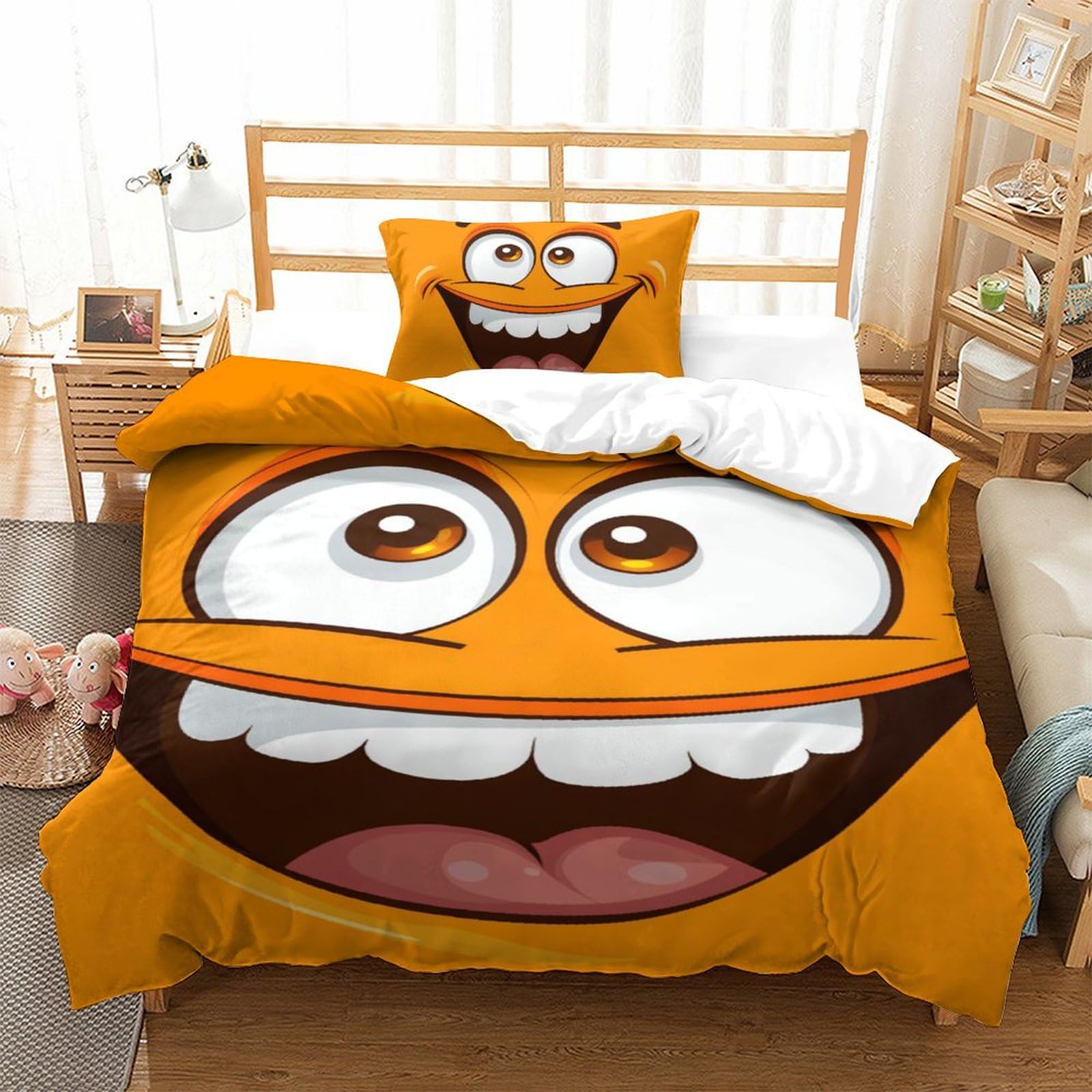 GAOYUCHUN Smiley Duvet Cover Sets 2 PCS Hotel Quality Quilt Cover Bedding Bed Covers with Pillowcases with Zipper Closure Ultra Soft Anti Allergic Microfiber Single（135x200cm）