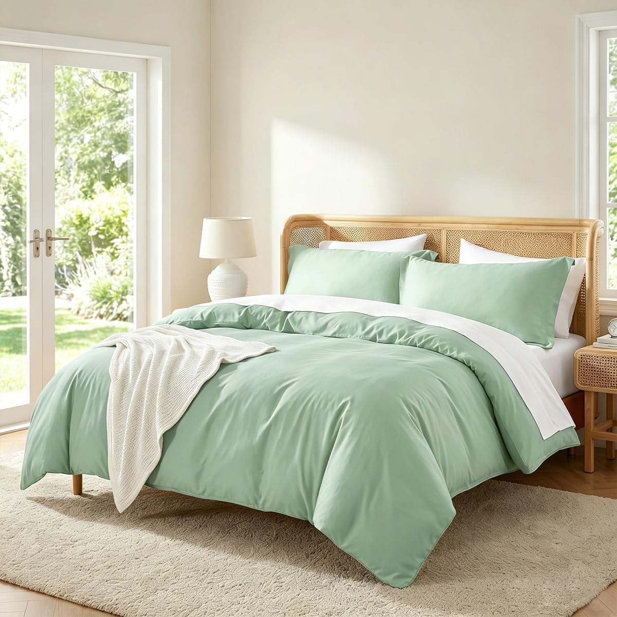 Soifox Super King Duvet Cover Duck Egg, Microfiber Solid Superking Bedding Duvet Cover Set with 2 Matching Pillowcases, Ultra Soft Non Iron Breathable (Super King (220 x 260 cm))