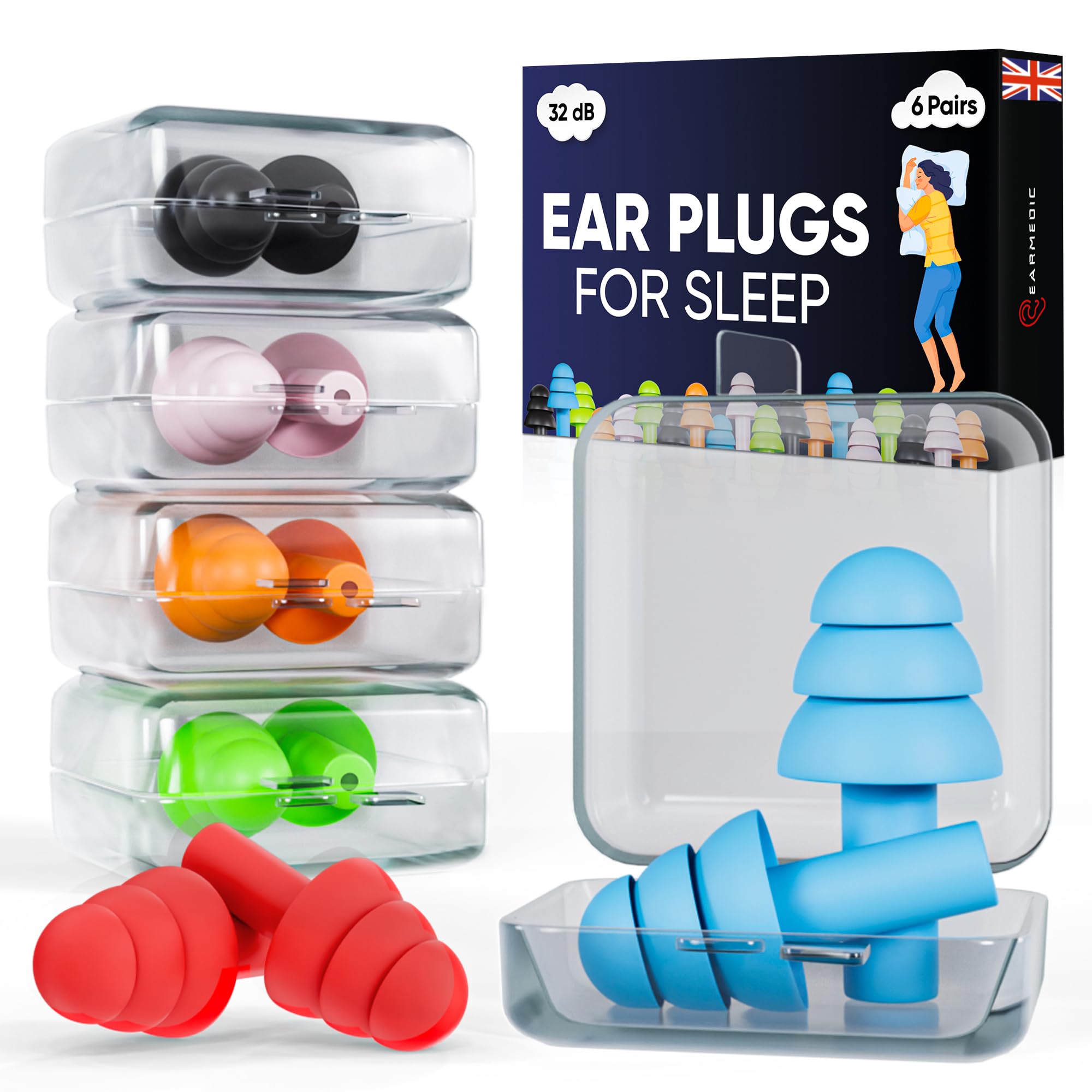Ear Plugs for Sleep - 6 Pairs Soft Silicone Reusable Noise Cancelling Earplugs for Side Sl...