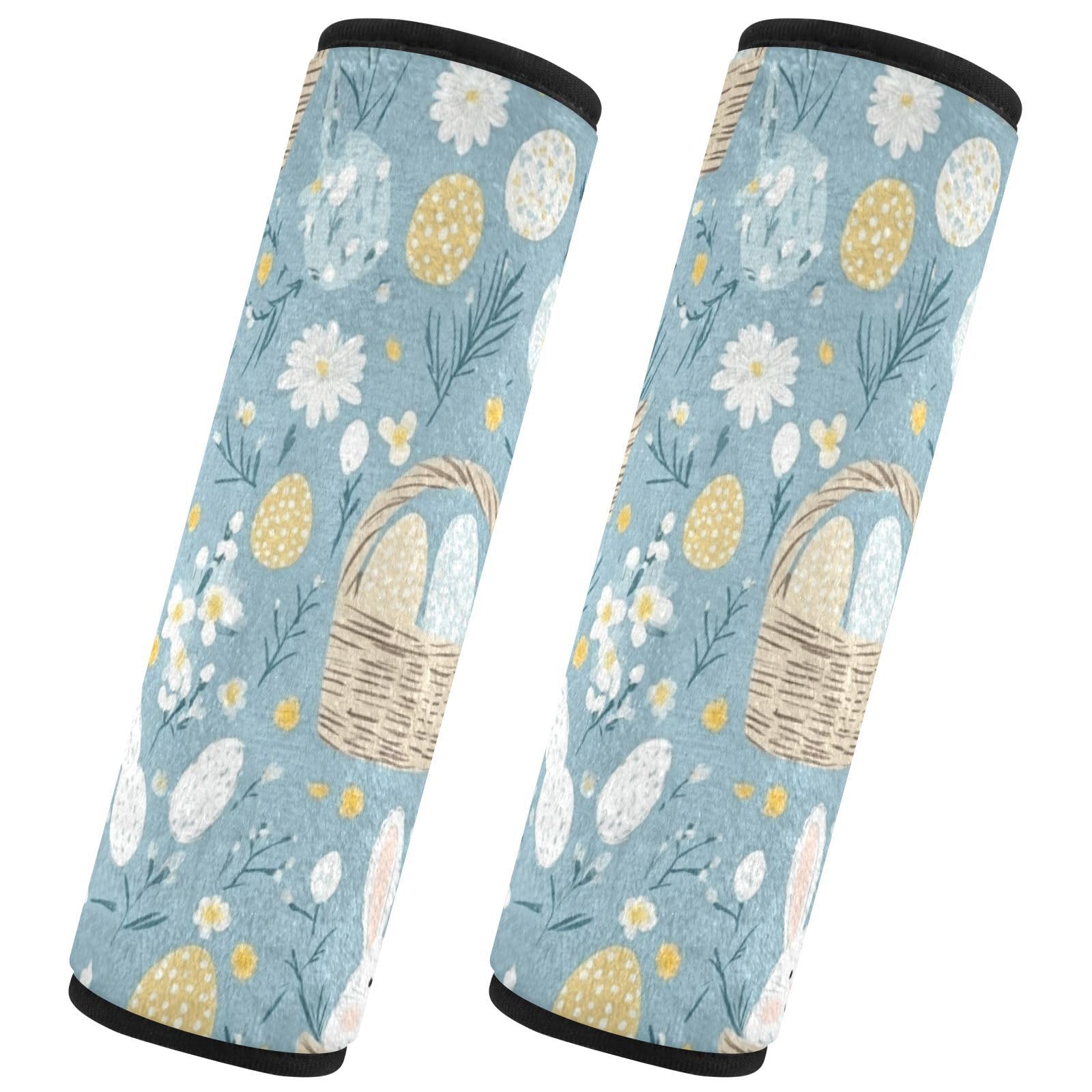 Seat Belt Covers 2 Pack Color Bunnies Car Seat Strap Covers Super Soft Blue Car Seat Neck Cover for Boys Girls Adults Babies M