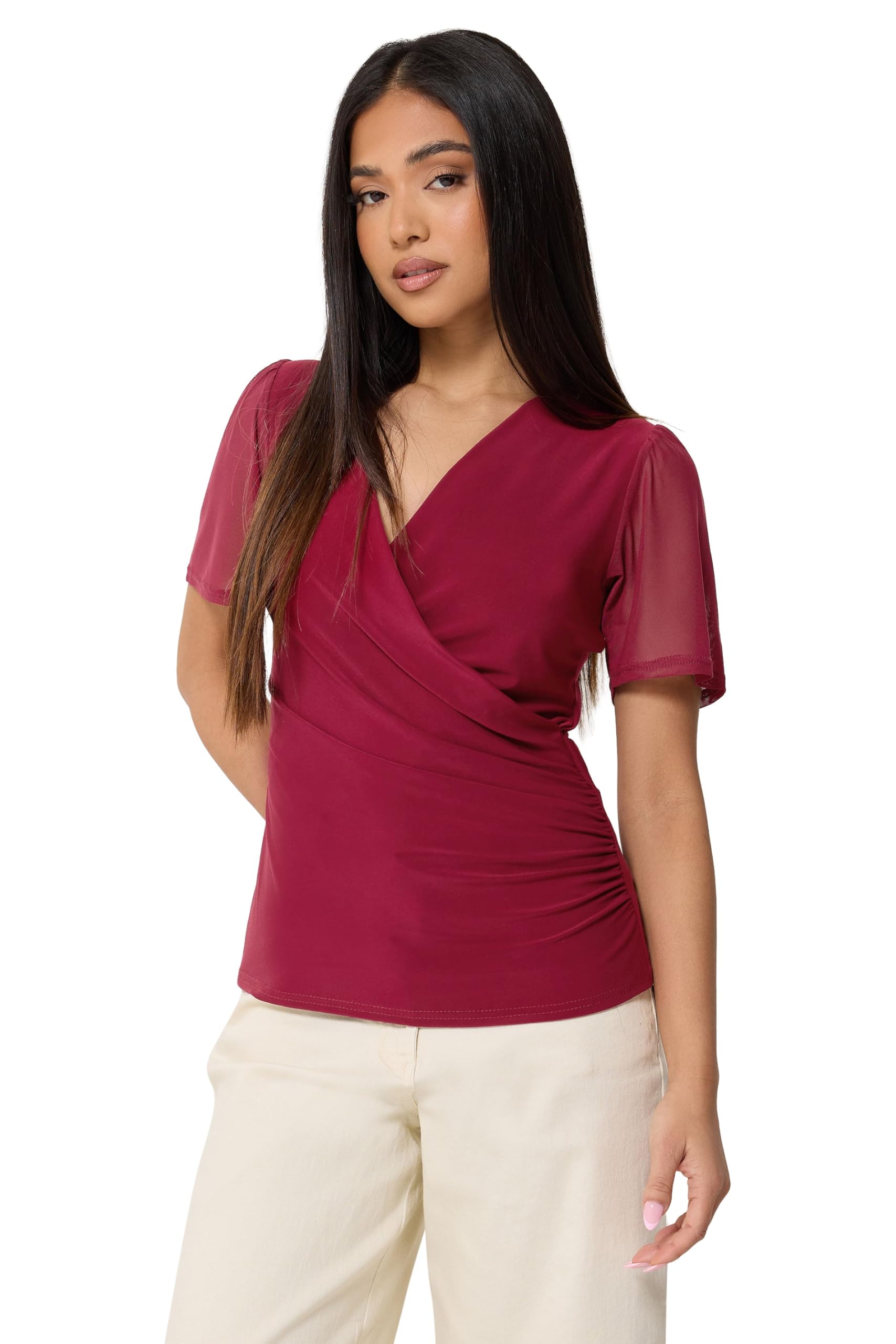 M&Co Women's Wine Petite Mesh Wrap Top In | Size: 12