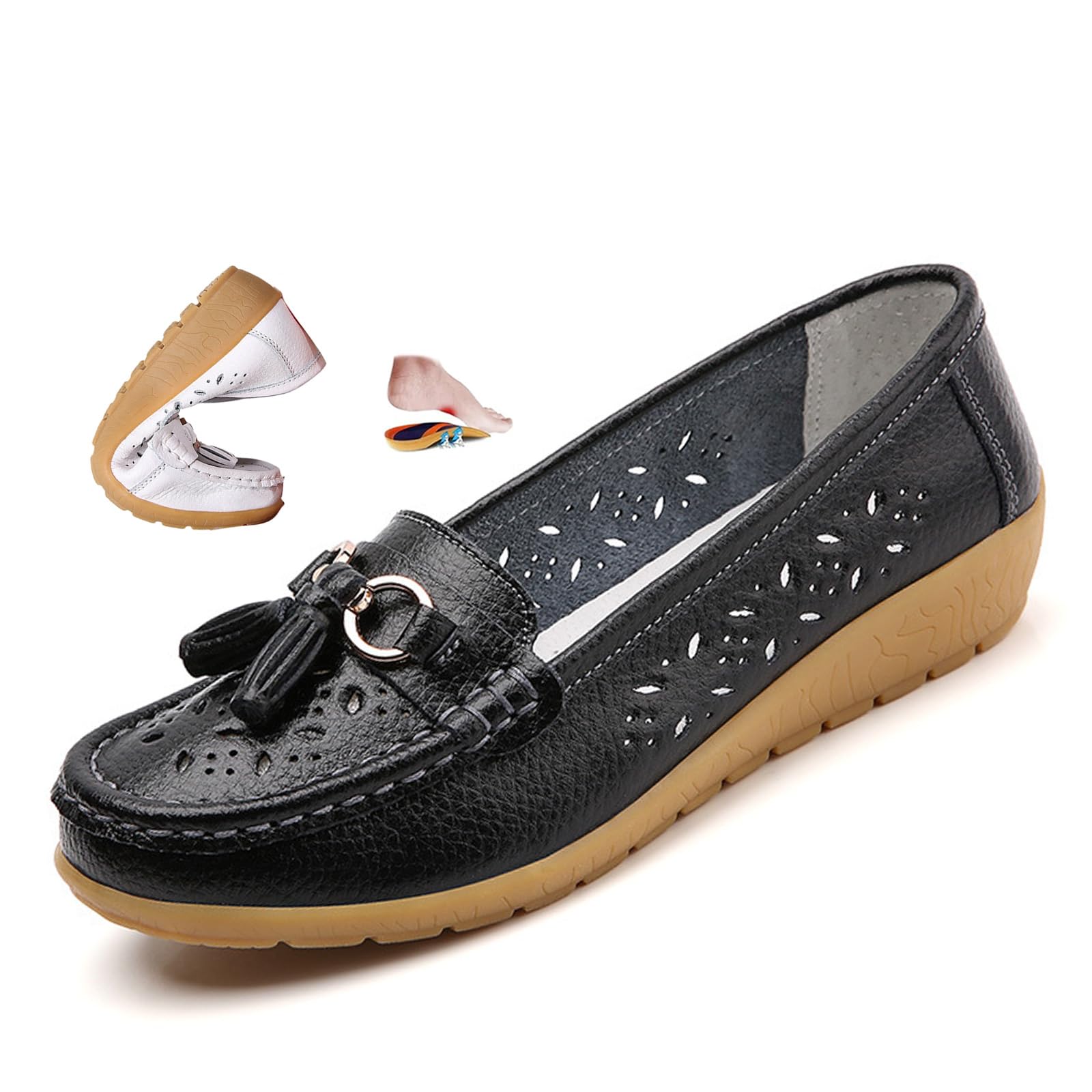 Mocassins orthopédiques pour femme en cuir respirant, mocassins d'été à enfiler confortables pour le travail, la marche
