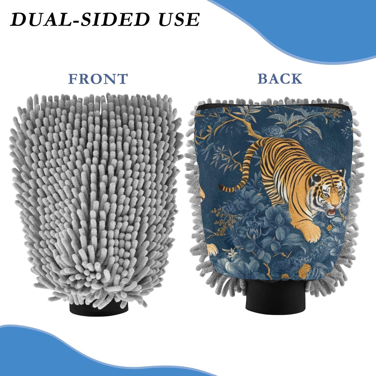 IOACIY Absorbent Microfiber Car Wash Drying Mitts, 2 Pack, Scratch-Free & Lint-Free, Rich Foam, Highly Absorbent, Double Sided, Wash Mitt Perfect for Car Washing, L, Tiger (6)
