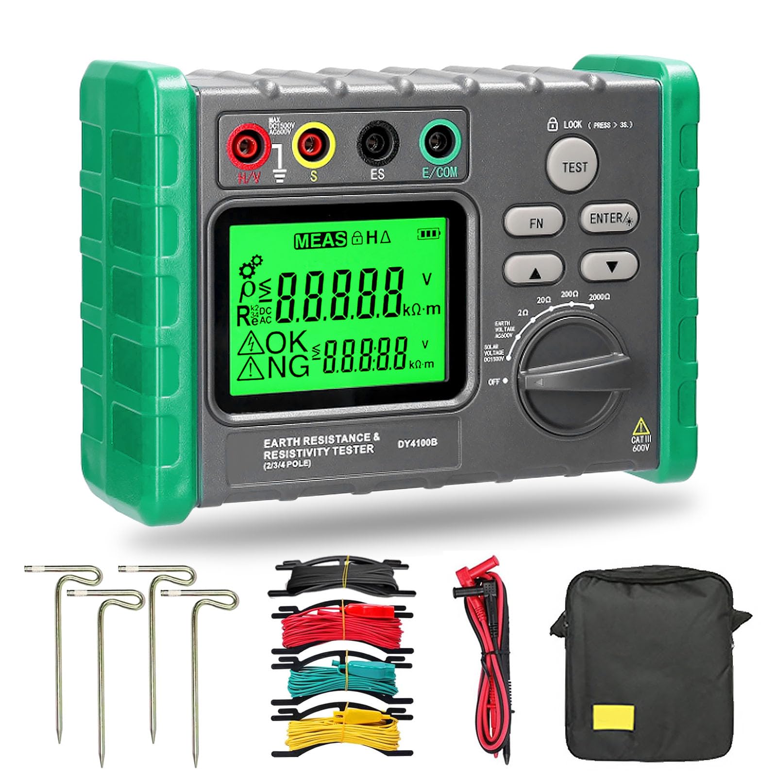Isolationswiderstandstester, Erdungswiderstandsprüfer 0-2000Ω/ohm Isolationstester Erdspannung AC 0-600V PV Spannung DC 0-1500V Erdungsmessgerät Digital Megaohmmeter Resistance Tester