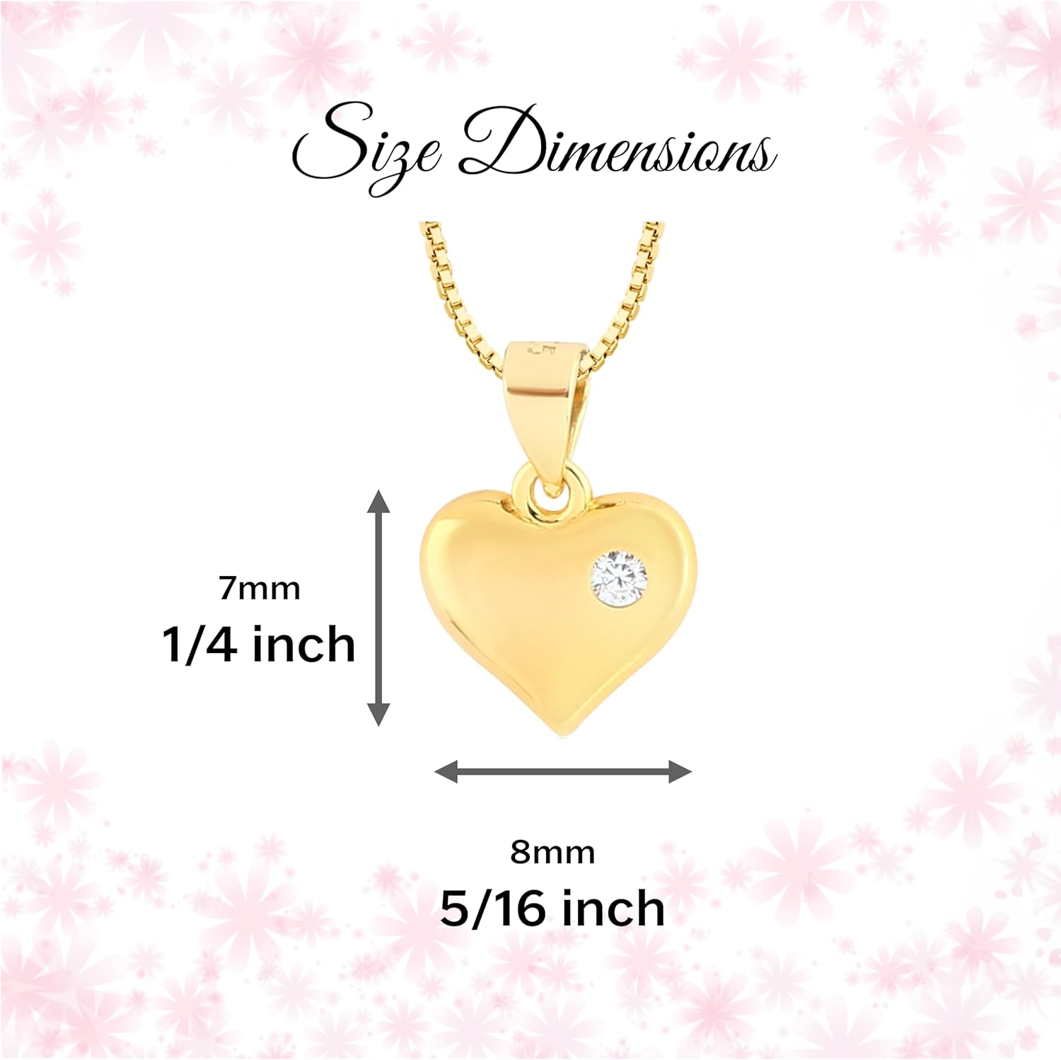 Cherished Moments Girl's 14k Gold Plated over 925 Sterling Silver Puff Heart Necklace Accented with a Clear CZ Stone - Image 4