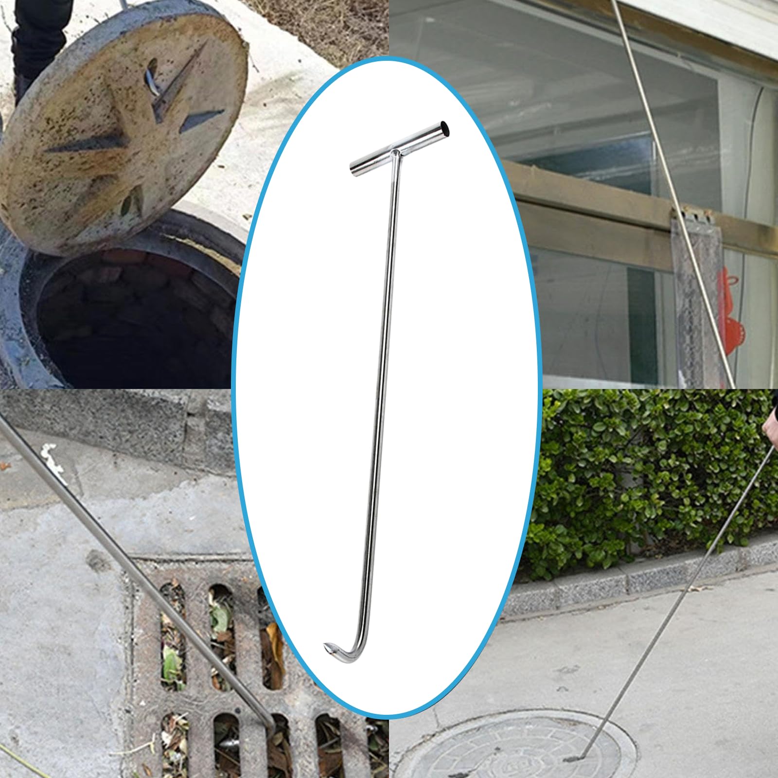 Strumento per Gancio per tombino Molle di Sollevamento per Porta Apri Coperchio per tombino Sollevatore per fogna Strumento di utilità Versatile e, 68 cm affilato