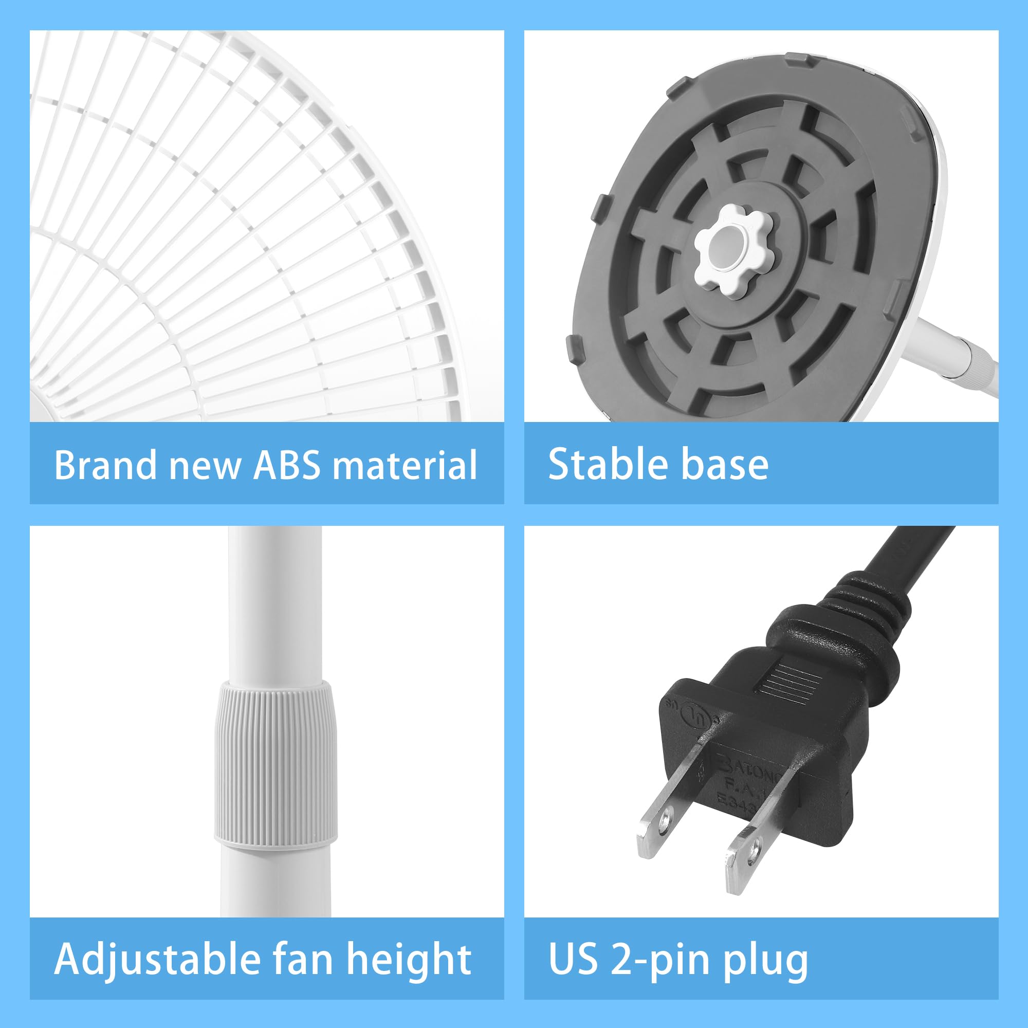 Ventilador de suelo oscilante de 4 velocidades de 7 aspas, 14.5 pulgadas, altura ajustable, ventilador de pie para el hogar, motor de CC, con control remoto, temporizador, cabeza inclinada, 8