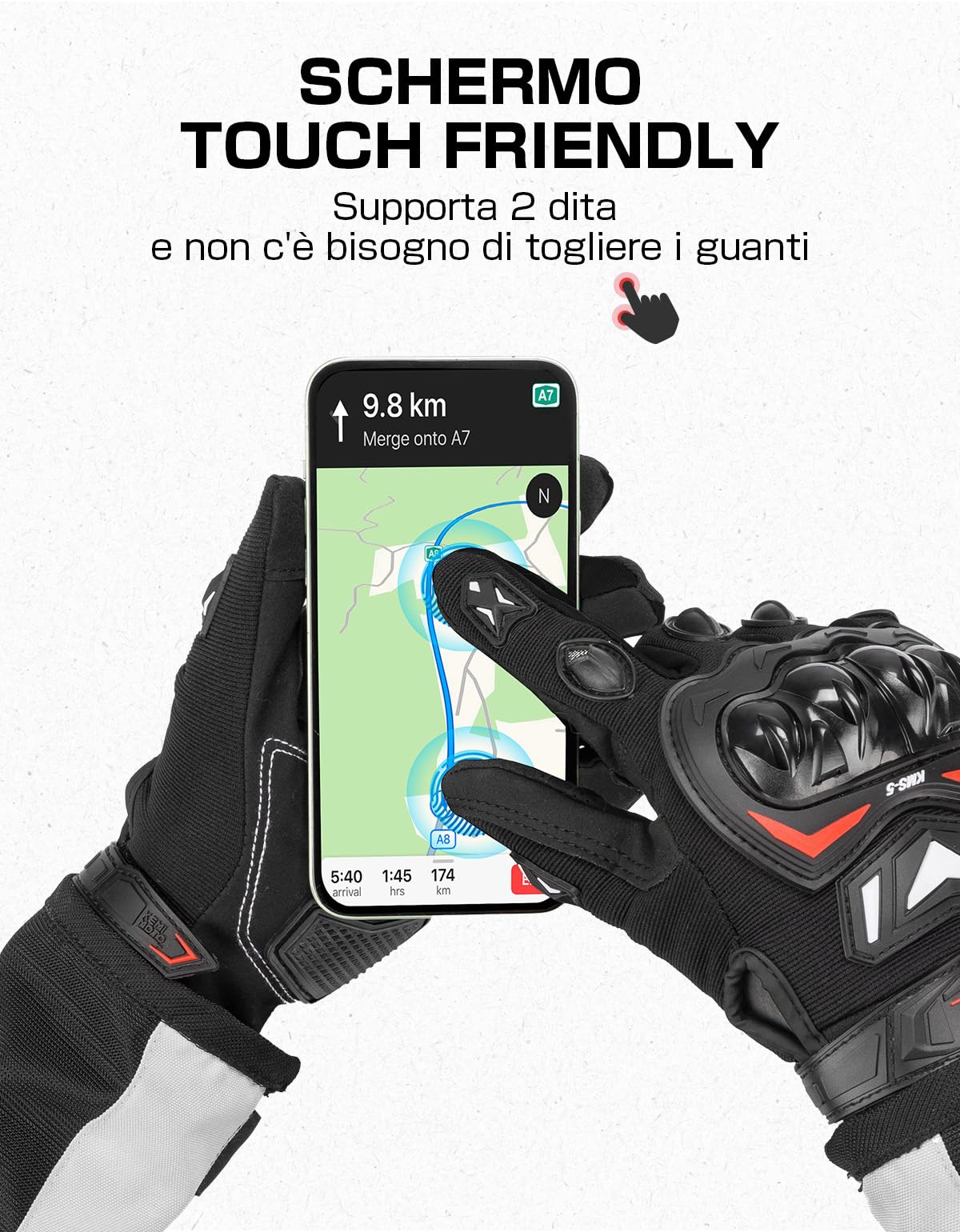 KEMIMOTO Guanti Moto Estivi, Guanti da Motociclismo Touchscreen per Uomo e Donna con Protezione Nocche Rigide, Ideali per Sport, Ciclismo, Scooter e Attività all'Aperto - 4