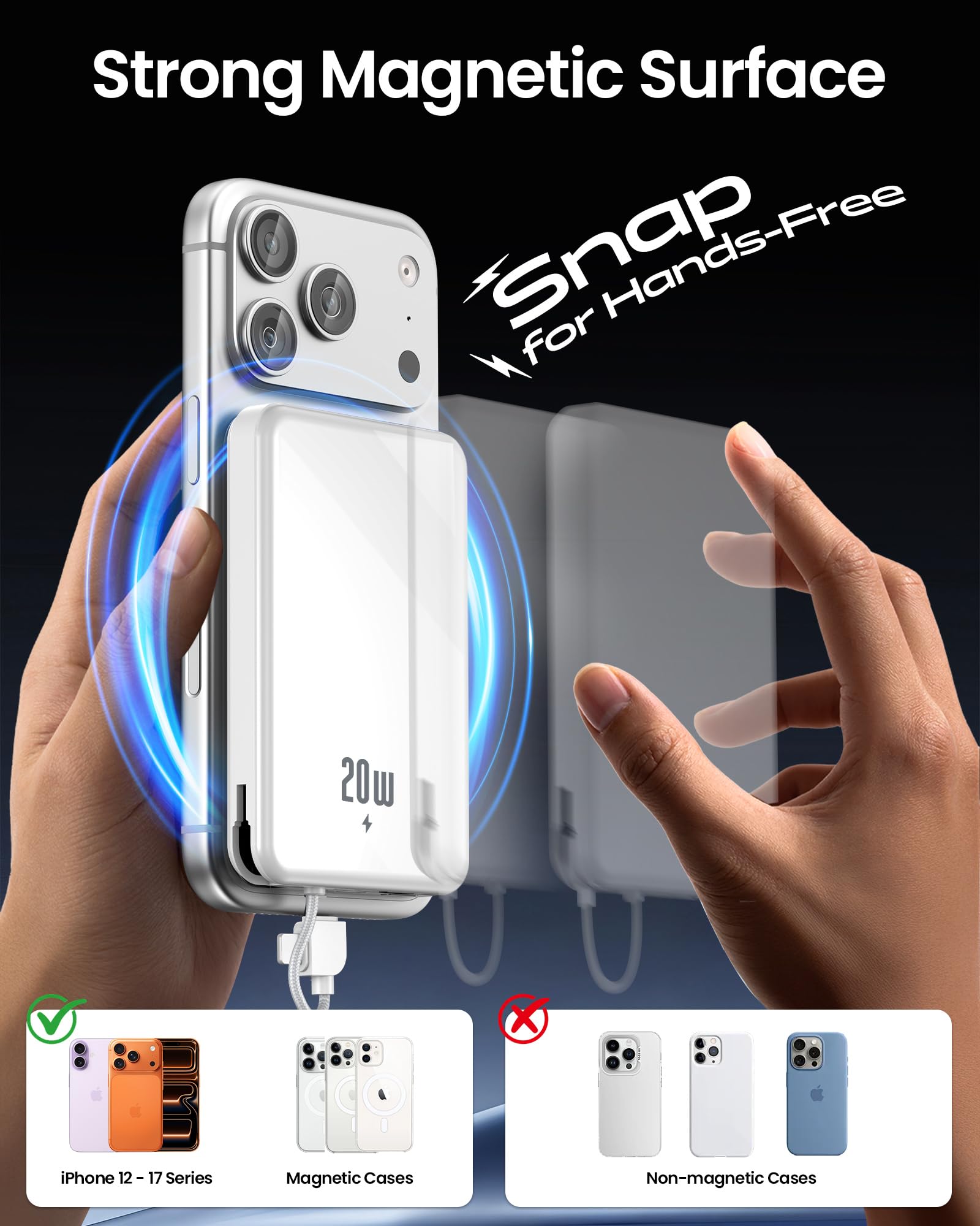golioklsy Cargador portátil, cargador de teléfono de 10000 mAh con cable integrado, carga rápida PD de 20 W, paquete de batería delgado con pantalla LED, esencial de viaje para iPhone 17/16/15/14