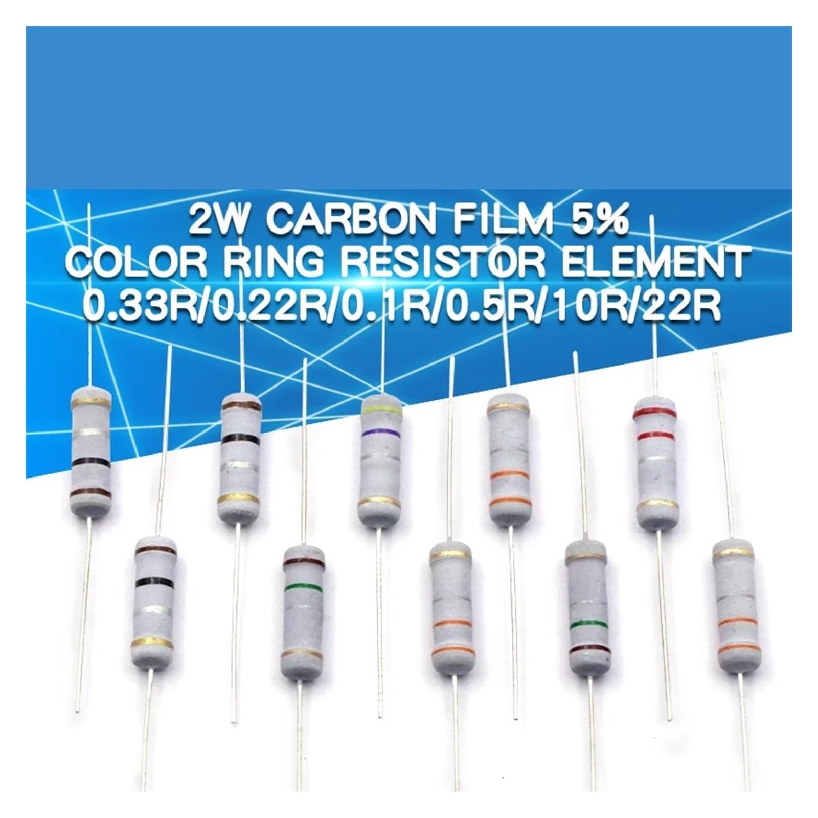 Resistore a Film di Carbonio 20 Pezzi 2W Resistenza al 5% 0,1Ω-2MΩ 0,47 10 100 200 470 820 1K 4.7K 10K 47K 100K 200K 330K 470K 1M 1.2M Ohm(2.7K Ohm)