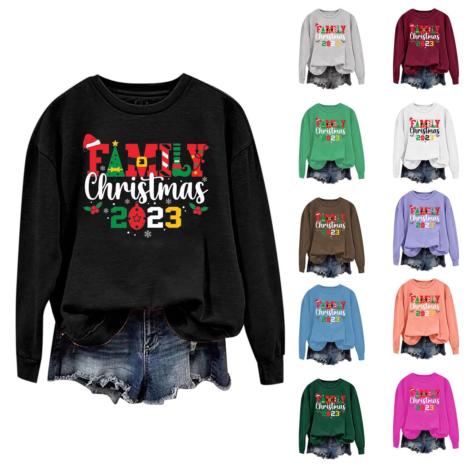 Saxrel Christmas Tops For Women Uk Funny Printed Sweatshirt Classic Winter  Warm Sweaters Long Sleeve Plus Size Xmas Jumpers Personalised Pullover Cute
