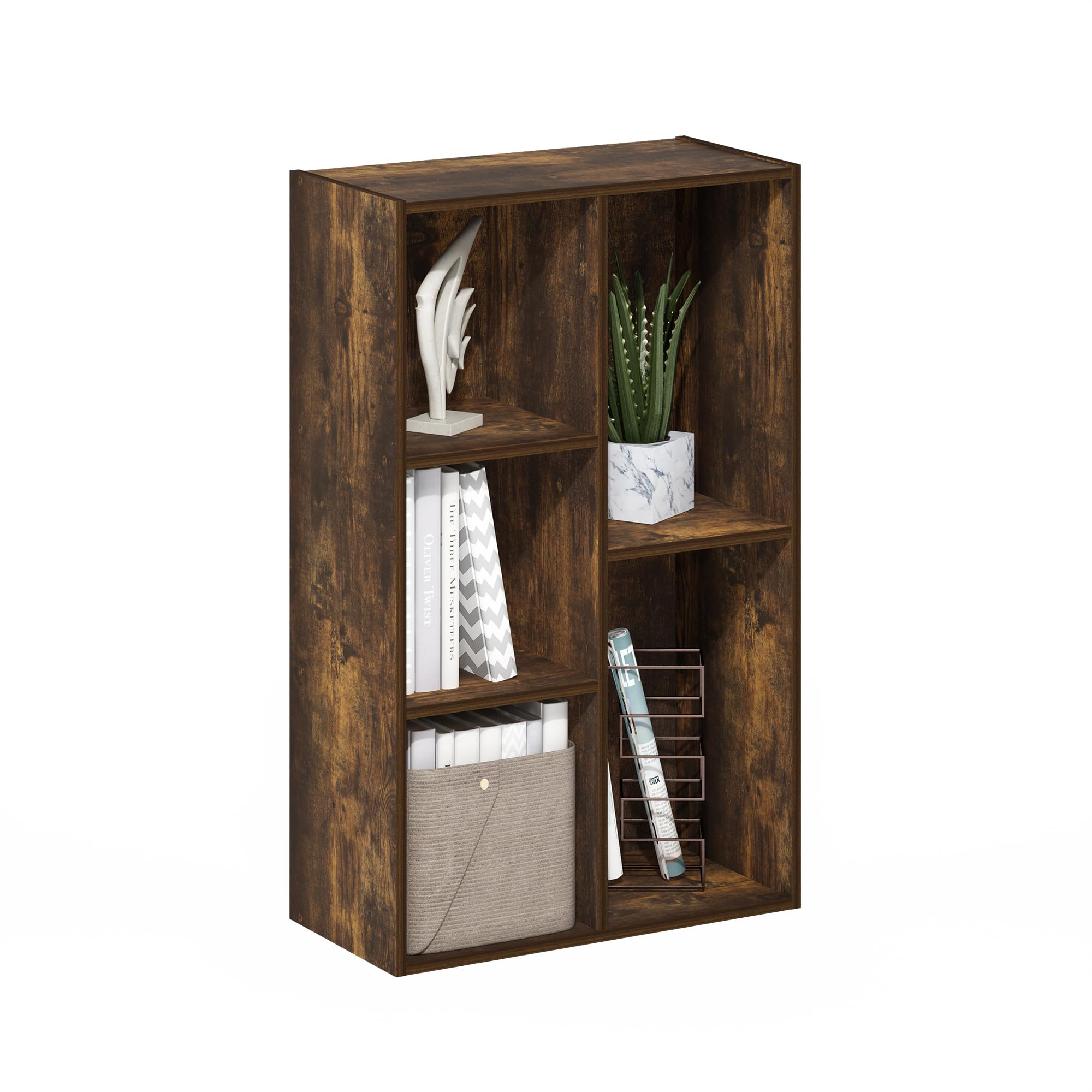 Furinno LUDER Book Shelf, 5-Cube Bookshelf, Reversible Bookcase, 9.4 x 19.5 x 31.5, for Living Room, Bedroom, Home Office, Amber PINE โ image 1