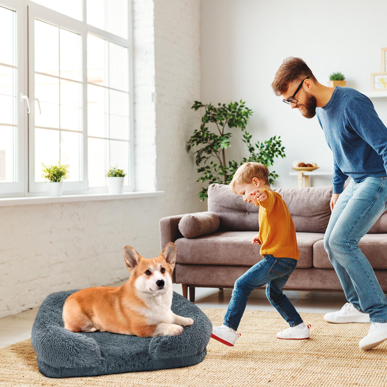 PETCUTE Materassino Cane, Cuccia Invernale Morbida per Cani con Rivestimento in Peluche, Fondo Antiscivolo e Copertura Estraibile - Letto Caldo Lavabile per Animali Domestici XXL-Grigio Scuro