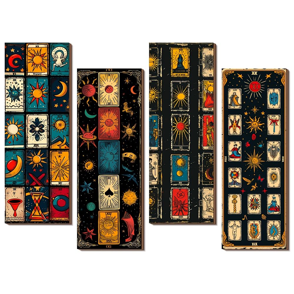 Sarvada Decor 4pcs Vintage Tarot Card Wooden Wall Decor, Celestial Symbols Sun and Moon Phases-image-47