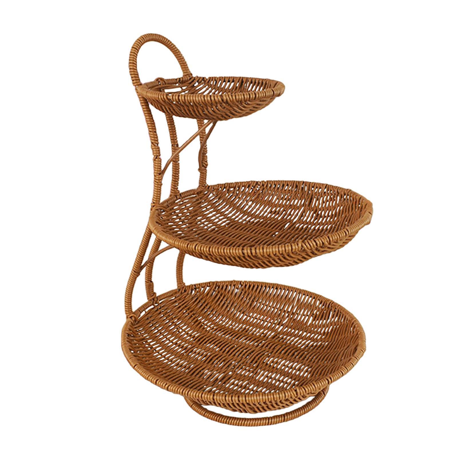 YIXANNX Countertop Fruit Basket Bowl Holder Rustic Organization Solution Stylish Fruits Vegetables Display Imitation Rattan Countertop Fruit Basket Storage , 3 Layers , 45cm
