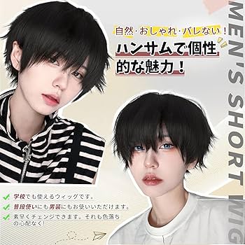 Amazon.co.jp: FORCUTEUウィッグ メンズ 黒 ショート 黒髪 フル