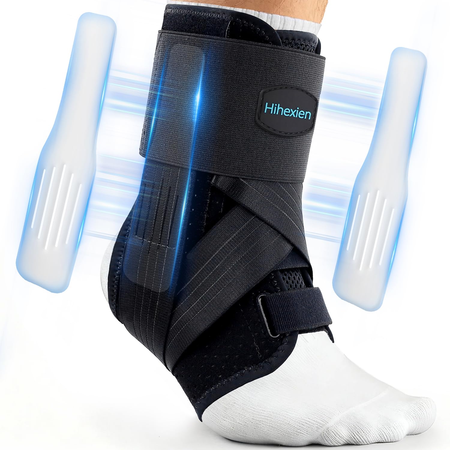 Photo 1 of Ankle Brace for Sprained Ankle, Ankle Support for Women Men, Adjustable & Air Fabric Cool With 2 Removable Side Splints, Air Fabric Cool Ankle Stabilizer for for Injury Recover, Running,Sports (Small)