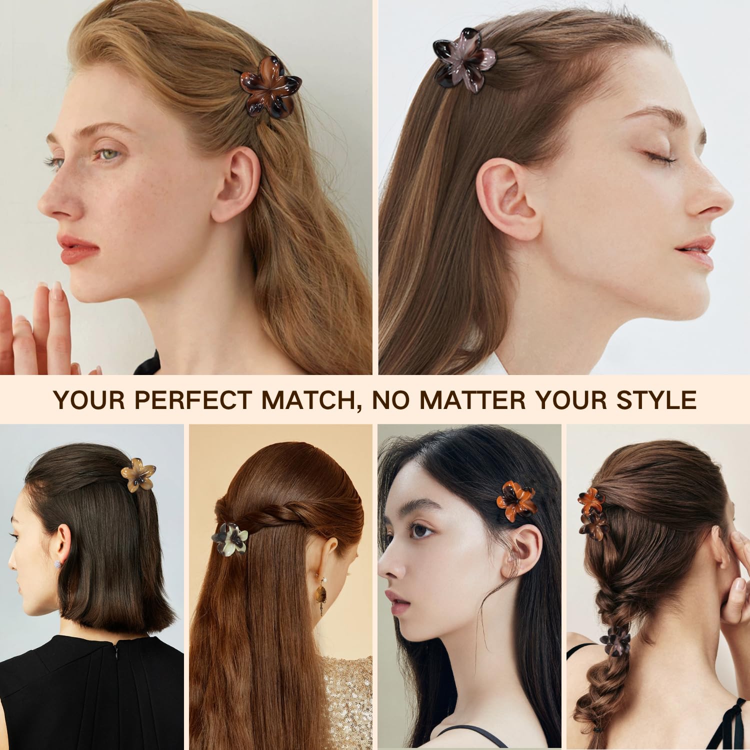 6PCS Hawaiian Flower Hair Clips for Women 4cm Cute Plumeria Claw Clips, Small Non-Slip Hair Accessories, 6PCS B, 1 count (Pack of 6) - Image 4