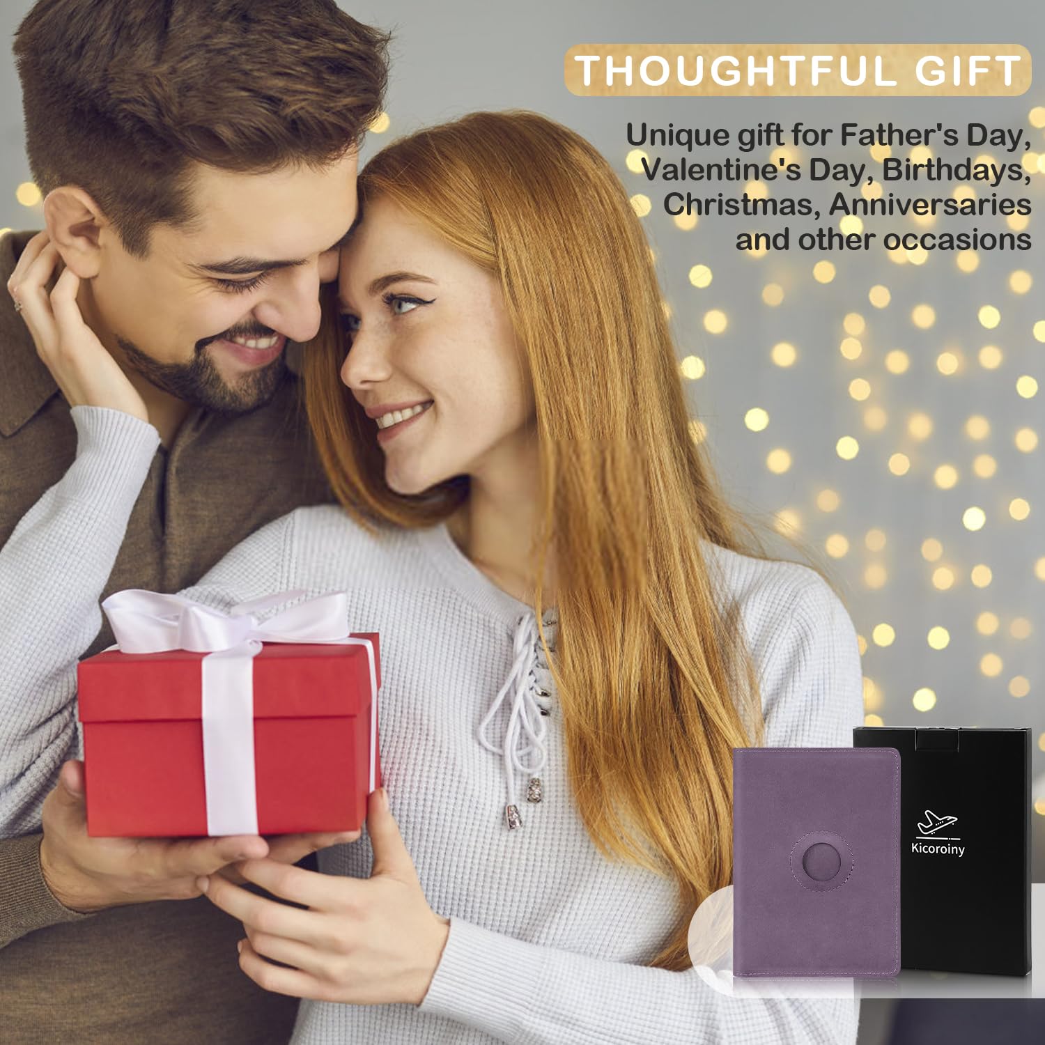 Airtag - Custodia per passaporto, per donne e uomini, in vera pelle, fatta a mano, con slot per Airtag, accessori essenziali da viaggio, regalo di compleanno (cavallo pazzo, viola), Viola, Per Airtag