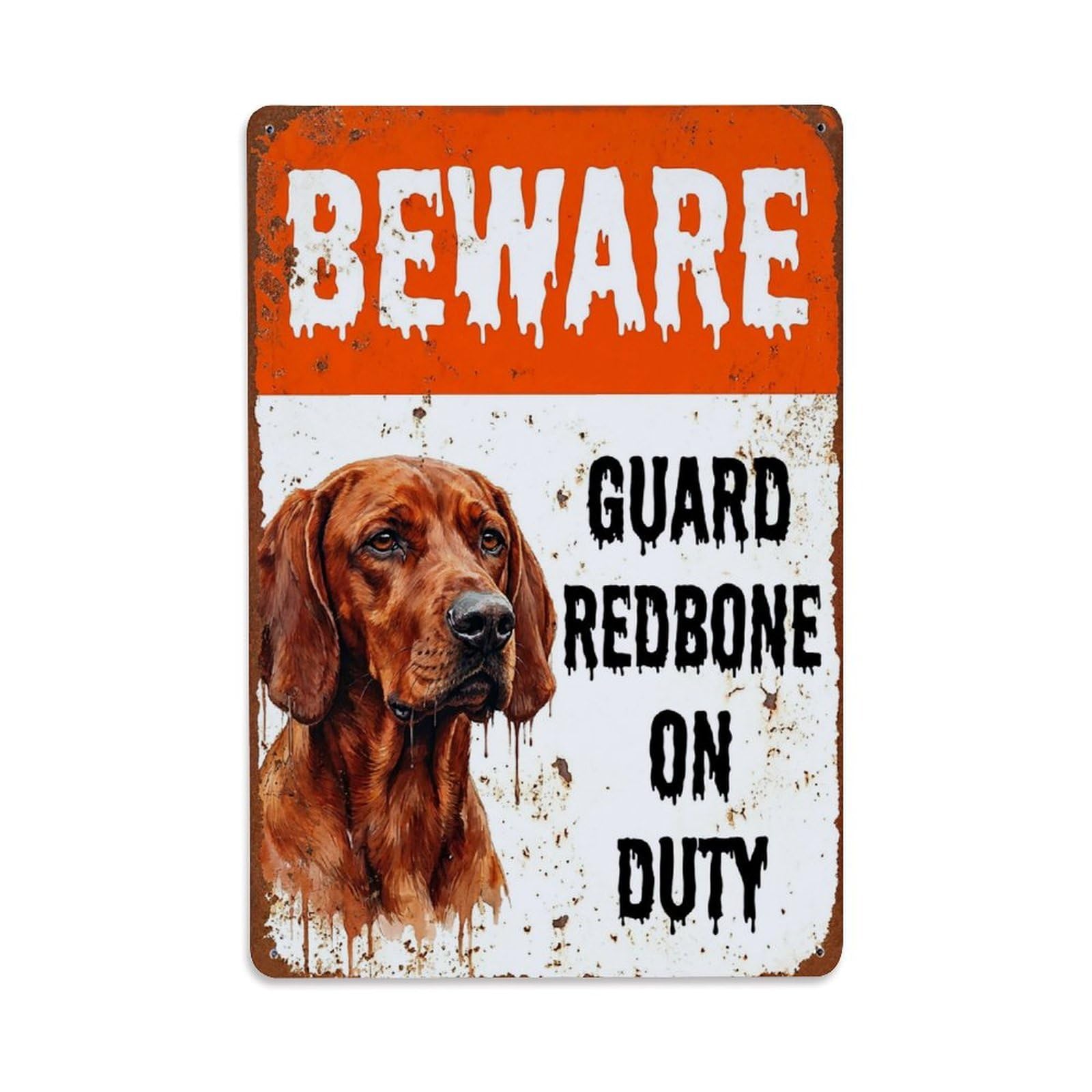 Vintage Funny Redbone Guard Beware of Dog Foyer Metal Tin Sign Plaque Wall Decor for Cafe, Club Bar, Office, Garden Metal Poster 8x12Inch