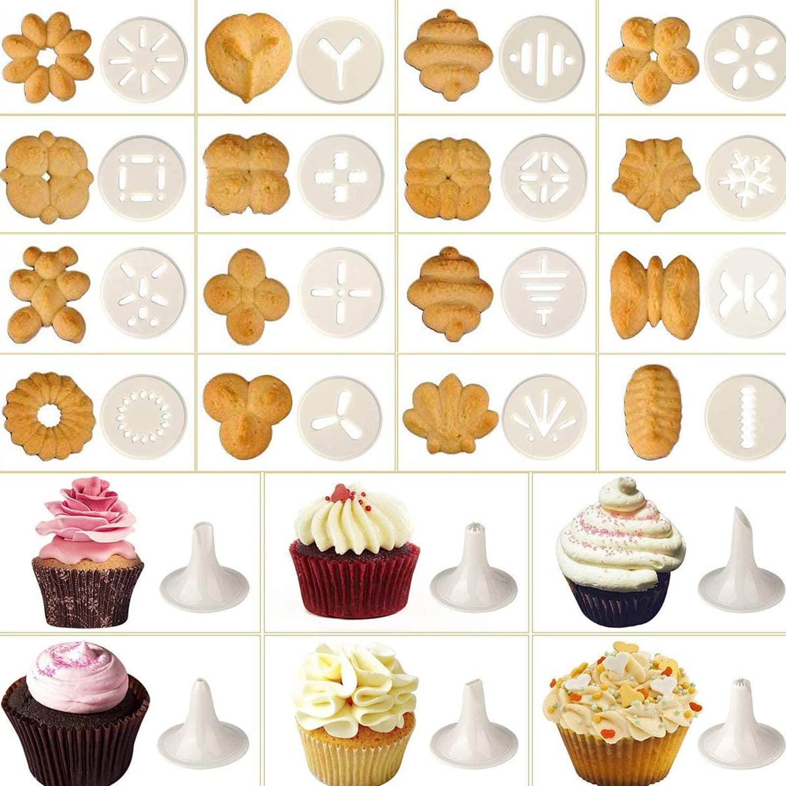 Pistolet à Biscuits en Acier Inoxydable avec 6 Douilles et 16 Disques à Biscuit pour Décoration de Gâteau et Fêtes