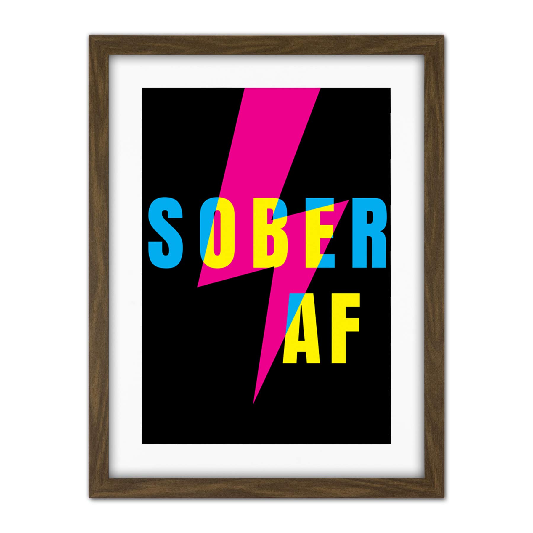 Wee Blue Coo Sober Af Lightning Bolt Typography Artwork Framed Wall Art Print 18X24 Inch