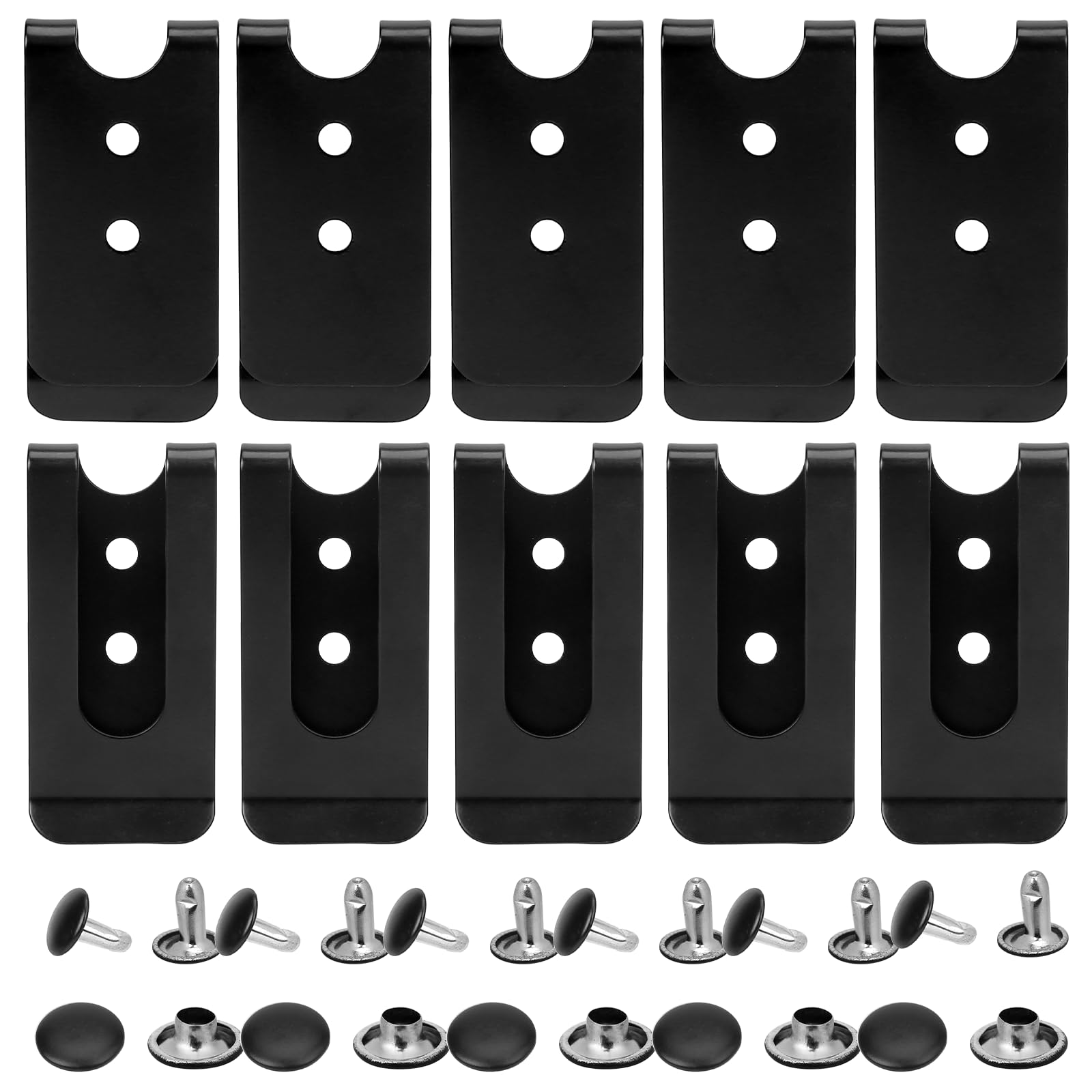 10 Pieces Metal Holster Sheath Belt Clip Buckle Spring Hook Belt Clip Buckle Mini Double Holes Belt Clip Replacement with 10 Pairs Rivets for Pouches Belt Bag Small Bag Leather Crafts DIY,