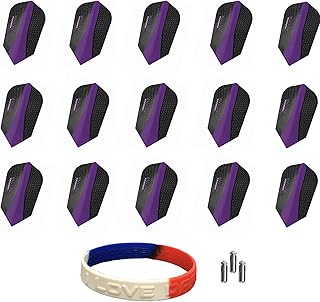 Harrows 5 Sets of 3 Retina Slim Purple Dart Flights Plus 1 Set of 3 Aluminum Dart Flight Protectors & Bracelet