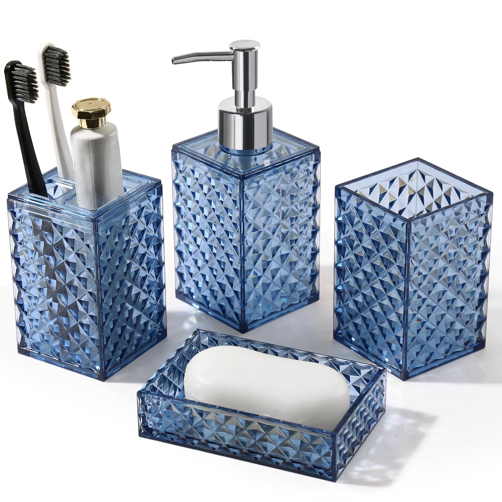 Blue Acrylic Bathroom Accessory Set - 4 Piece