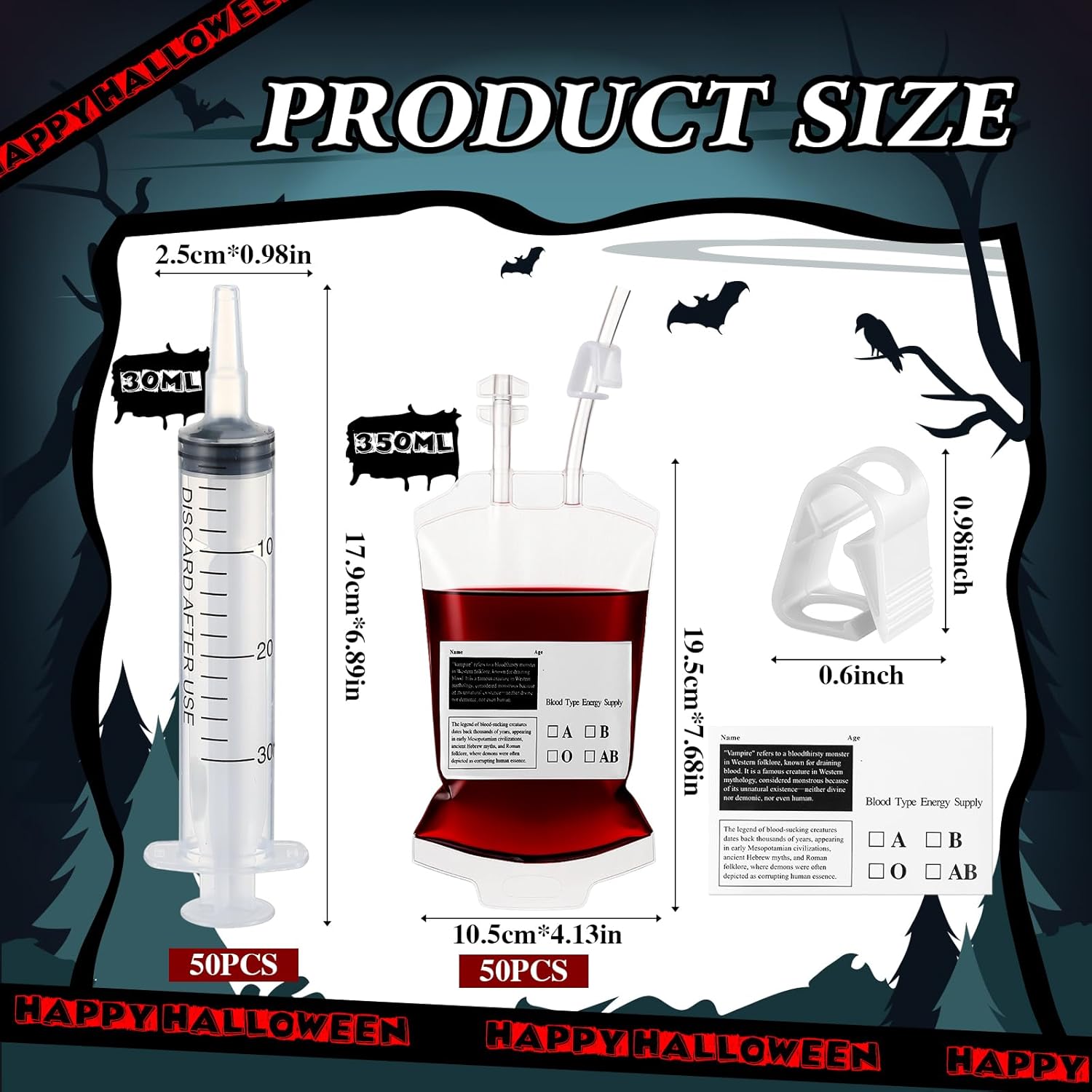 TrelaCo 50 Sets Nursing Graduation Party Supplies Blood Bags for Drinks Fake Blood Iv Bags Reusable Drink Pouches with 1oz Syringe Juice Containers for Nurse Party Decoration