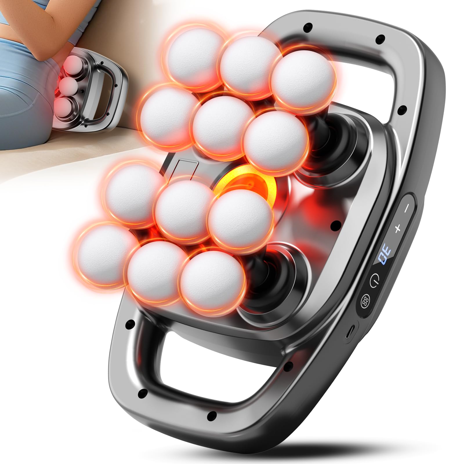 Gurui 12 Heads Massage Gun Deep Tissue with 3 Model 30 Levels Cordless Quiet Back Massager for Pain