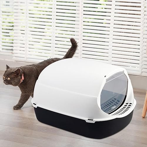 Miniatura 3 de AWHAO Caja de arena para gatos con tapa totalmente cerrada, suministros para mascotas para animales pequeños, conejo, desmontable, fácil de