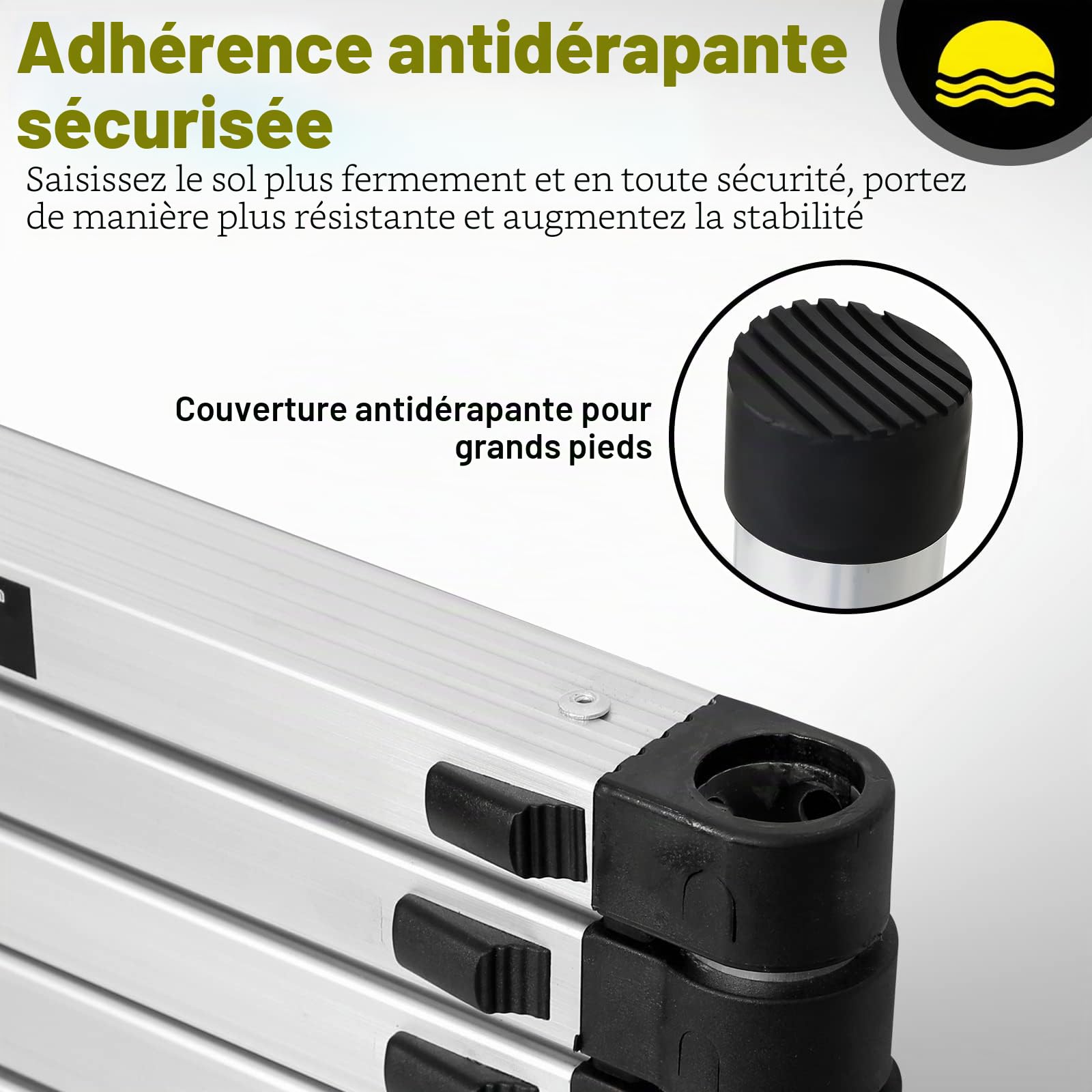 Randaco 2.6M Échelle Télescopique avec 2 Crochets Amovibles, Escabeau Telescopique Aluminium, Extensible Echelle Extensible Antidérapante Echelle Polyvalente Charge Max 150 kg