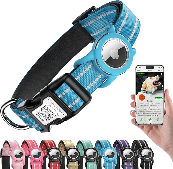Airtag Dog Collar with QR Code, Reflective Dog Collar with Airtag Holder, Soft Padded & Safety Locking Buckle Adjustable Dog Collar for Small Dogs