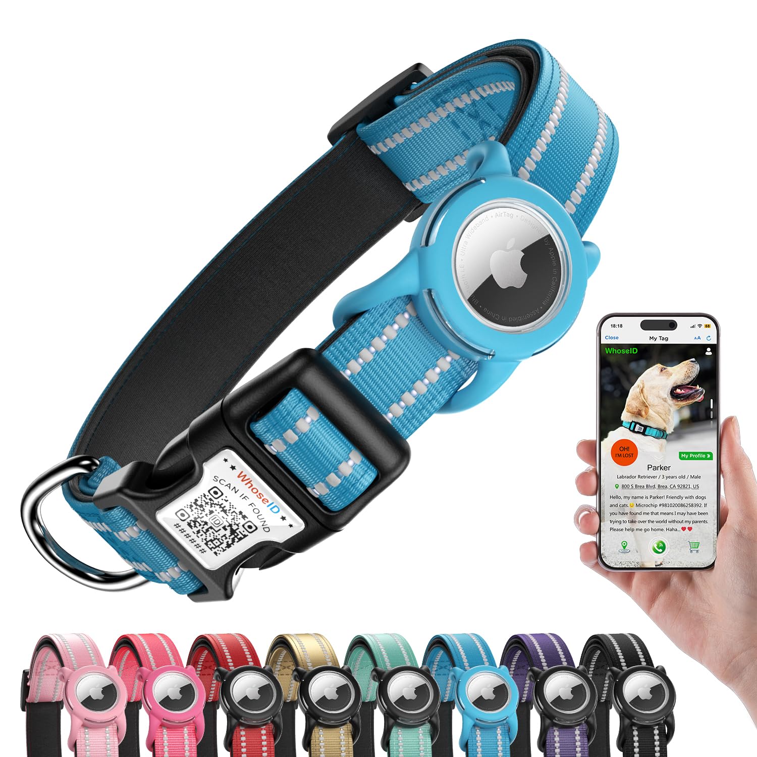 Airtag Dog Collar with QR Code, Reflective Dog Collar with Airtag Holder, Soft Padded & Safety Locking Buckle Adjustable Dog Collar for Small Dogs