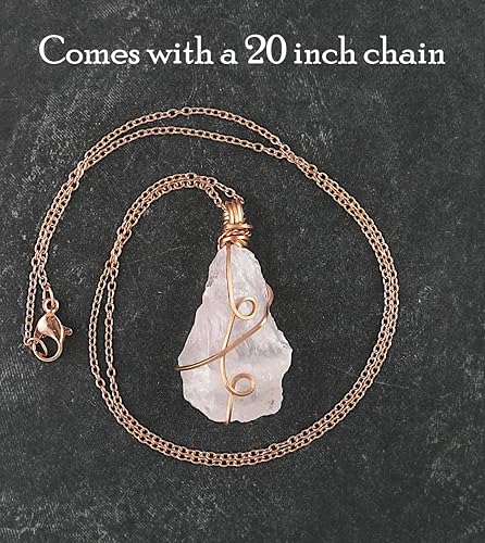 Miniatura 4 de Copper Wire Wrapped Raw Rose Quartz Crystal Pendant Necklace, Handmade, Comes With 20" (51 cm) Chain (L)