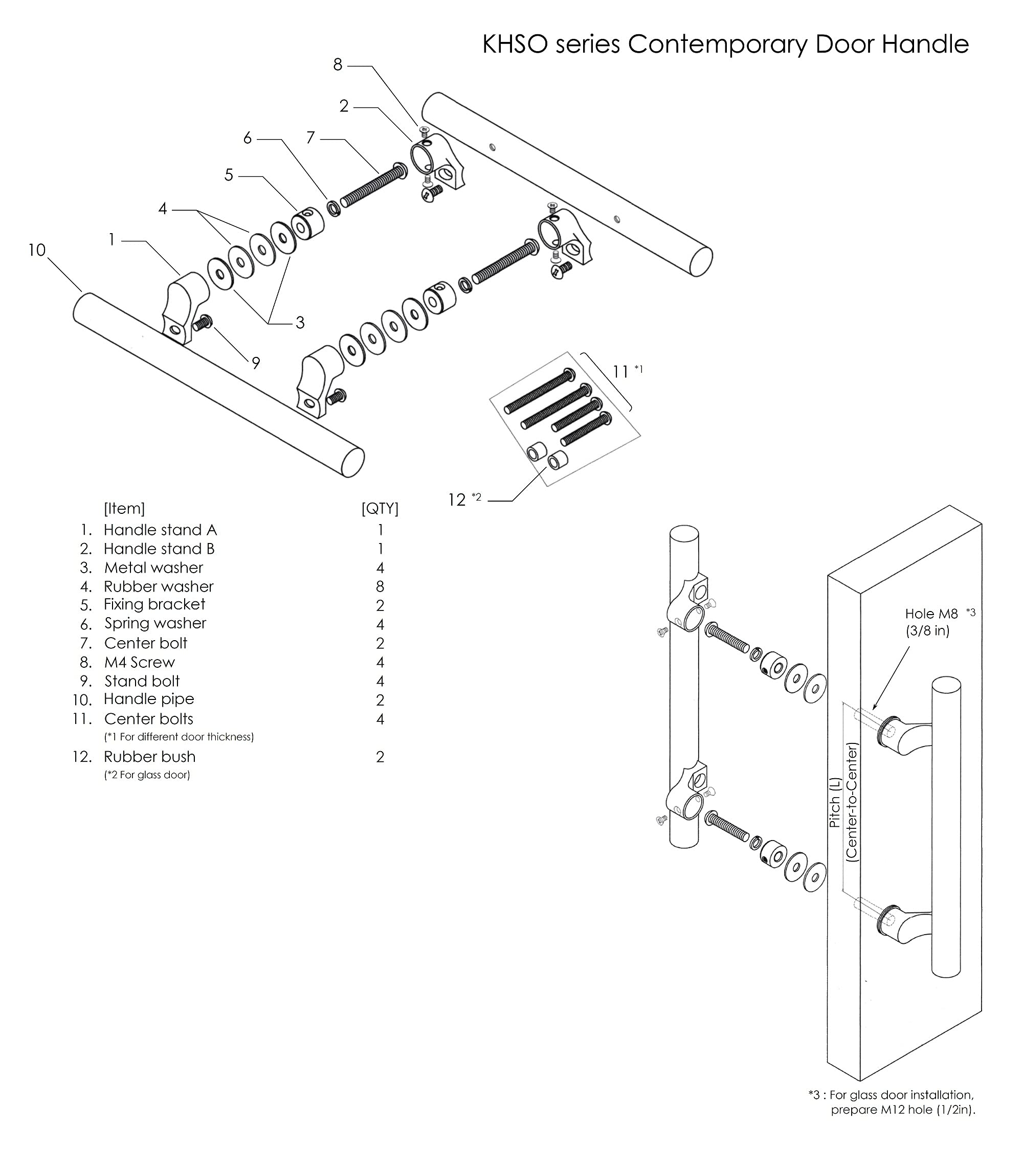 NHN Tirador de puerta de acero inoxidable de doble cara para puertas de acero, aluminio y vidrio, acabado de acero inoxidable cepillado (18 pulgadas, acero inoxidable satinado)