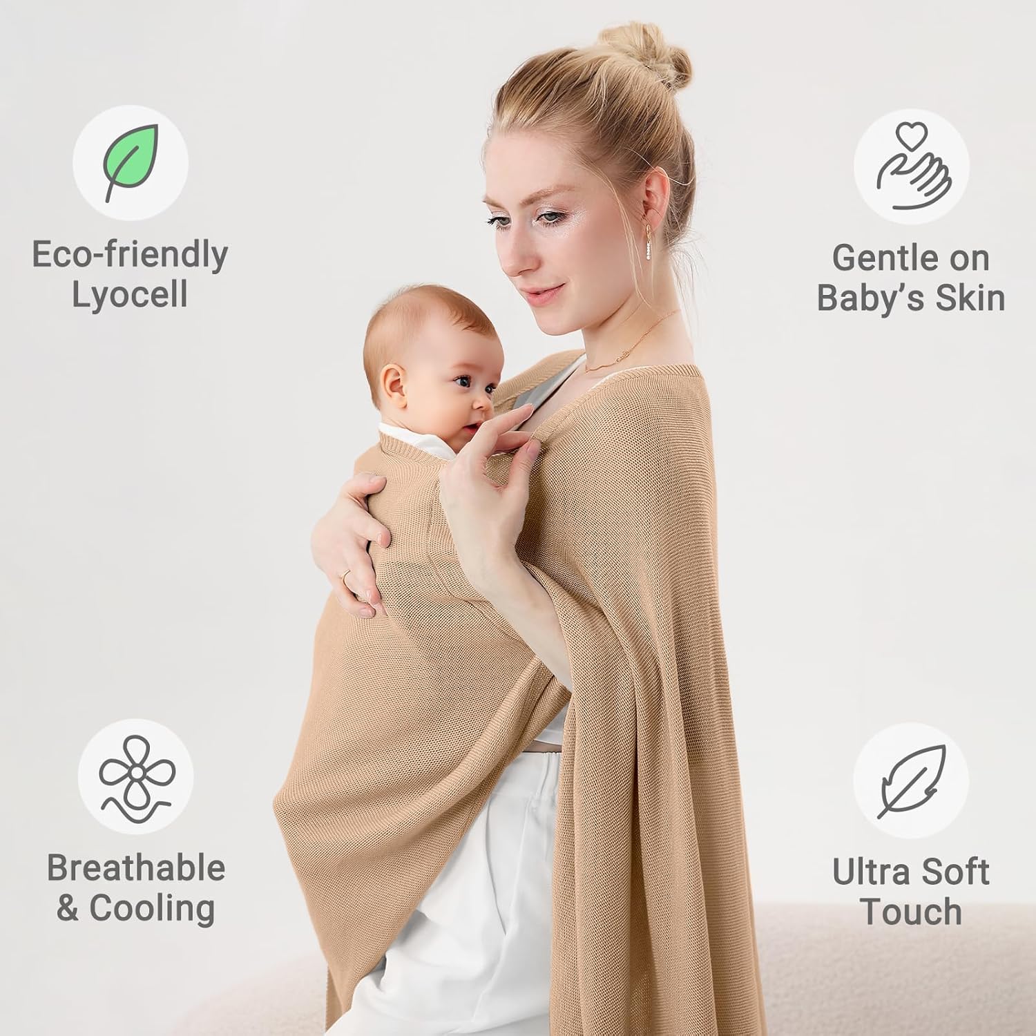 Nursing Cover for Breastfeeding – Privacy Breast Feeding Covers for Women – Soft Lyocell Fabric, Lightweight & Breathable – Multi-Use Scarf, Shawl, Baby Blanket – One Size – With Laundry Bag Brown image 3 of 8 B0FF8R436K