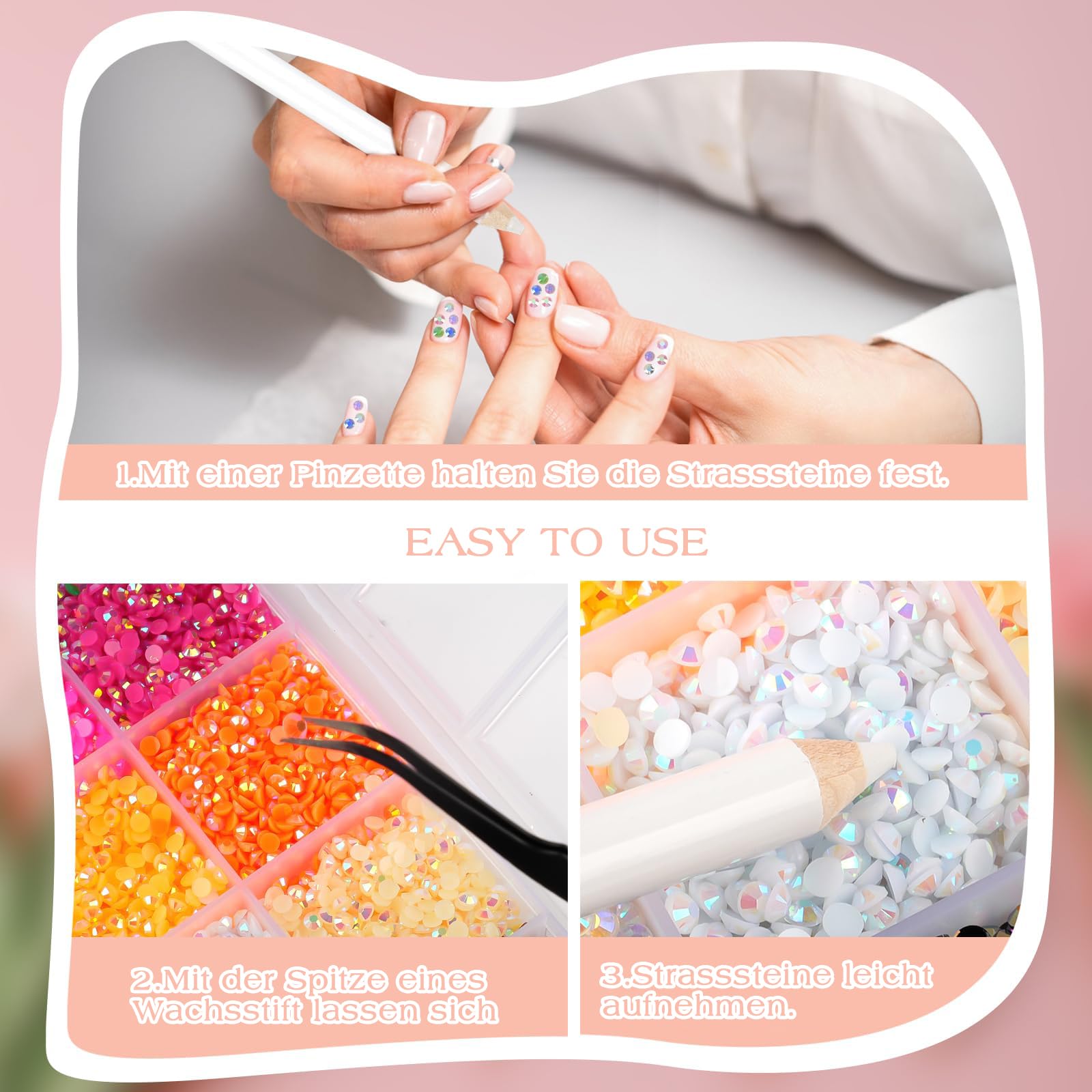24000 Pezzi Strass Unghie Make Up Flatback Strass Cristallo Occhio Unghie Nail Art 3mm Brillantini Unghie Nail Charms DIY Gemme per Viso Strass per Decorazioni con Pinzette e Matita di Cera
