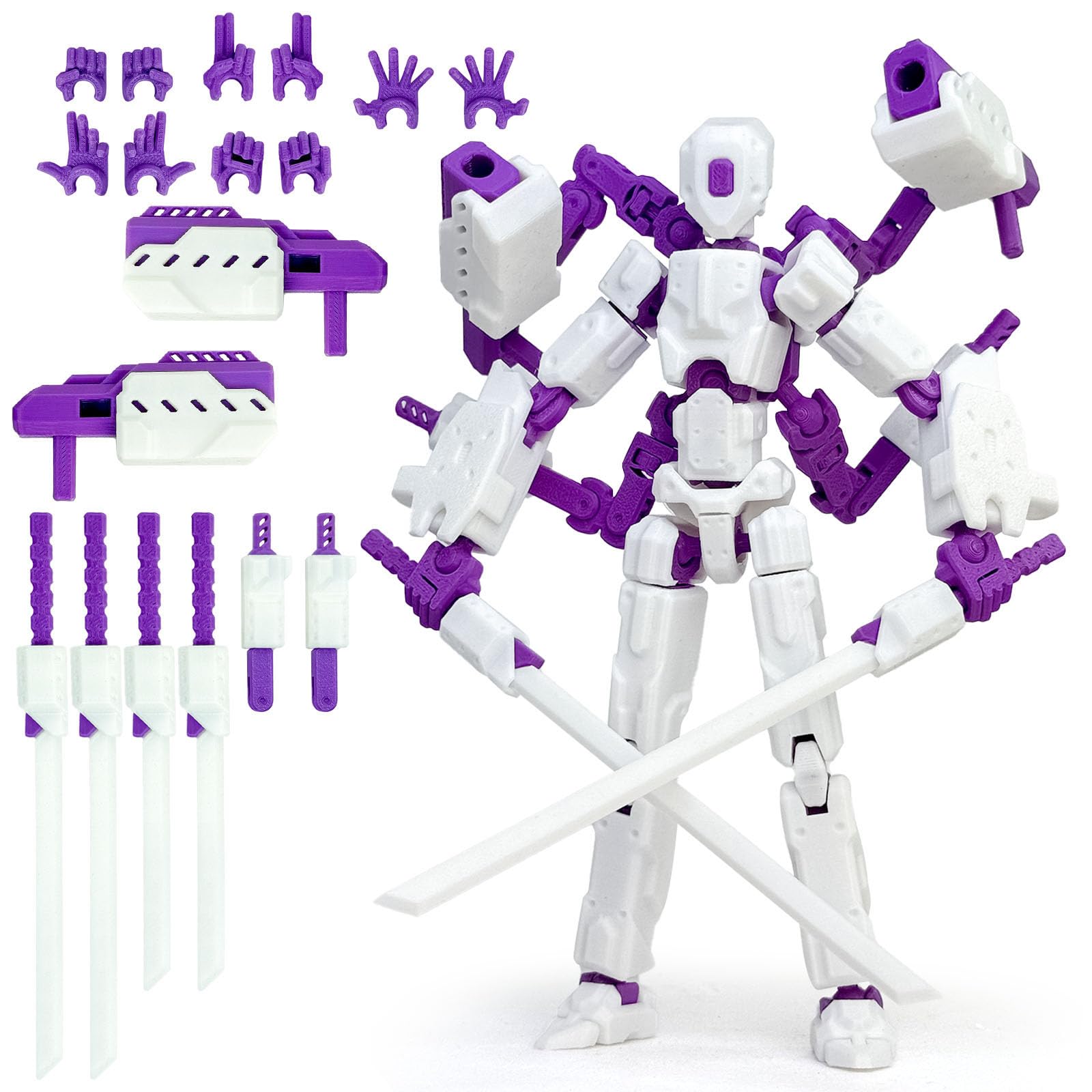 PkghoKids 8 inch T13 (Assembly Completed) Action Figure Set,T 13 Action Figure Multi-Articular Mobile Robot Nova T-13,Desktop Decorations for Game Lovers Toys (White Purple)