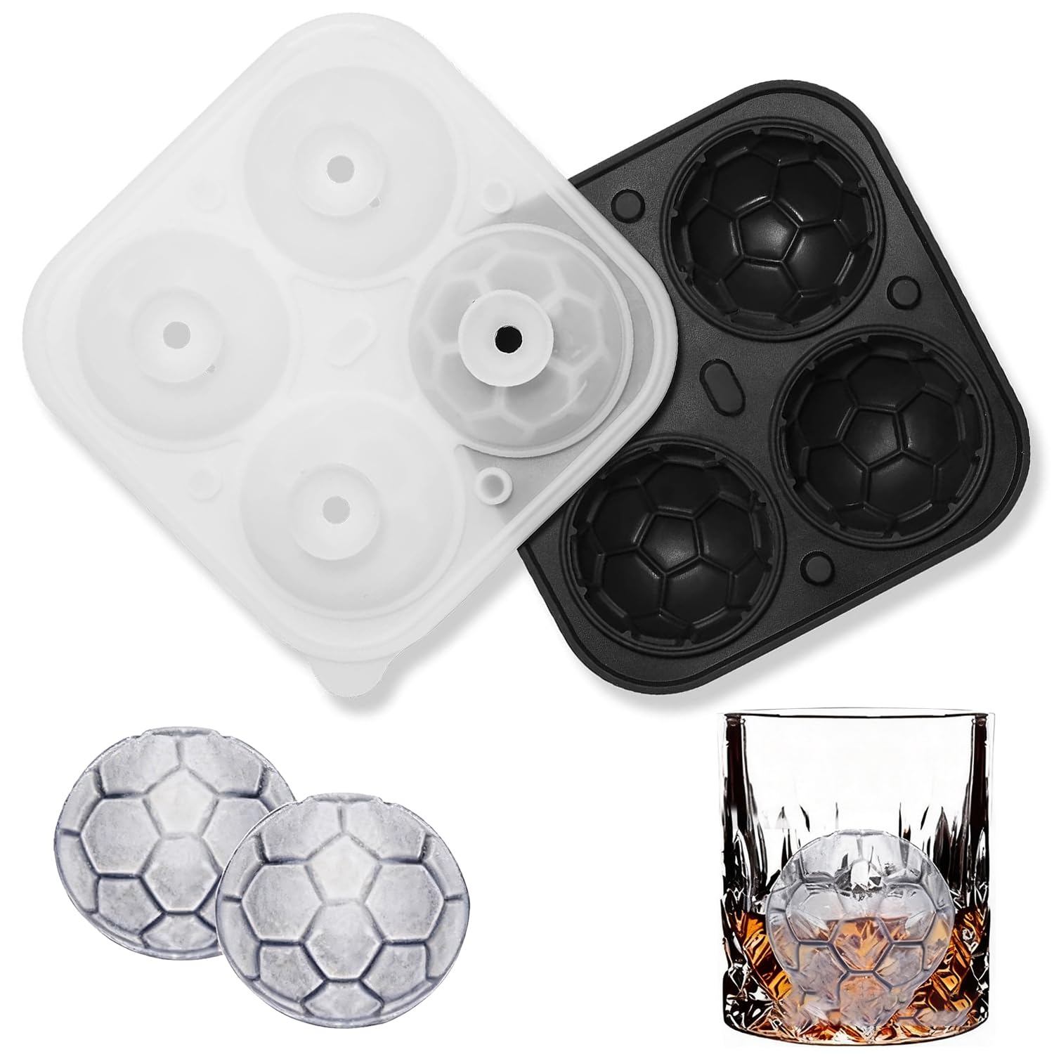 YXHZVON Silicone Ice Cube Tray, 1 Pack Rugby Ice Cube Moulds with Lids, Ice Cube Moulds & Ice Ball Maker for Freezer Cocktail Whiskey Drinks