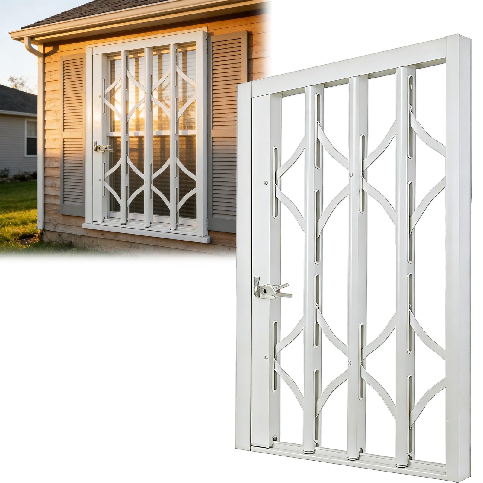 Burglar Bar, 24x55in / 60x140cm Aluminum Alloy White Telescoping Retractable, for Basement, Shed &amp; Attic Windows Reliable Burglary Prevention