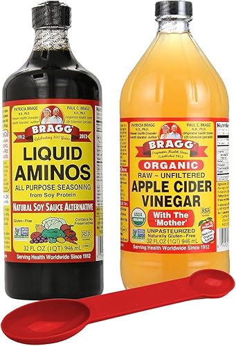 Bragg Paquete orgánico para la salud: Bragg Organic Liquid Aminos 32 oz + Vinagre de sidra de manzana orgánico Bragg sin filtrar 32 onzas, con