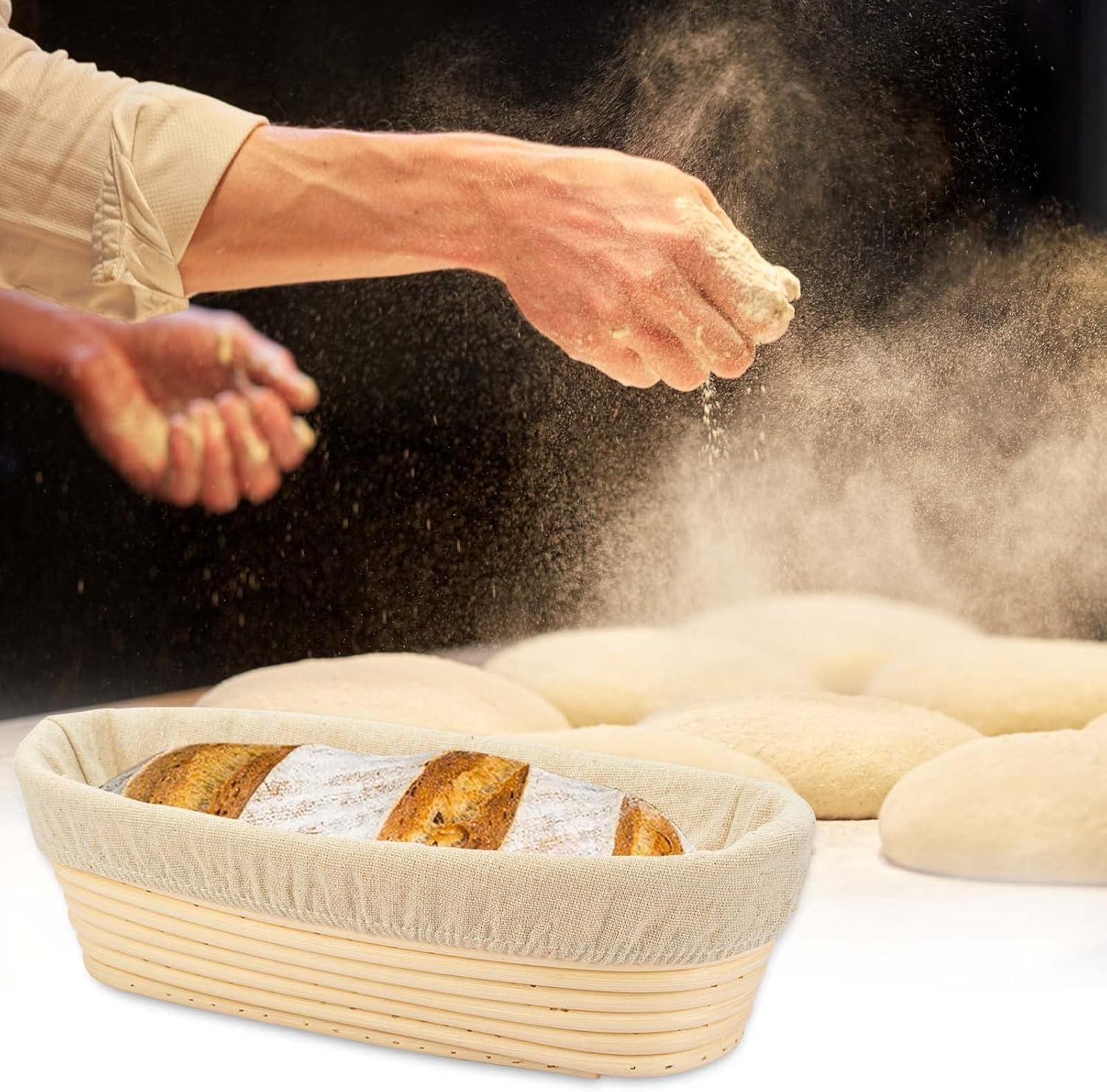 Cestino ovale lungo da 30 cm in rattan per lievitazione impasti e panettieri professionali e casalinghi