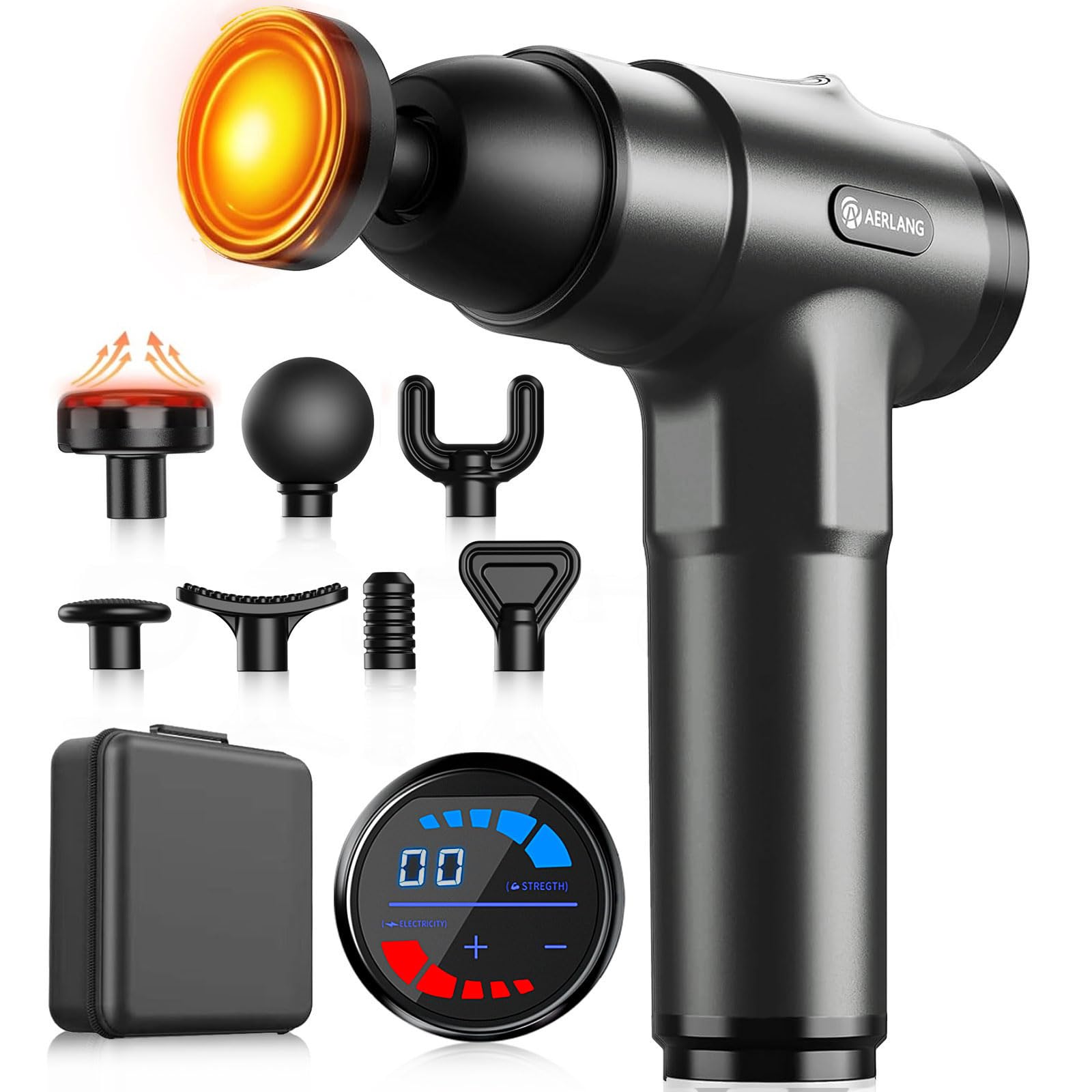 AERLANG Muscle Massage Gun with Heat - Deep Muscle Massager with 20 Speeds, 7 Heads and LED Display, Neck Massager and Back - Gift for Men, Women, Dad and Mom Global Recycled Standard Global Recycled Standard Global Recycled Standard