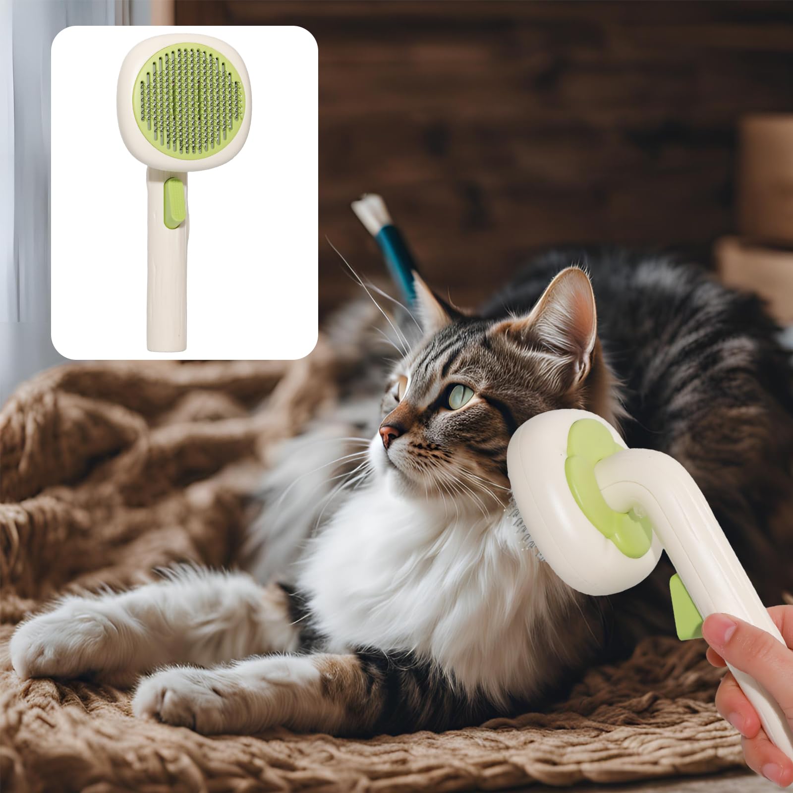Anphly Pet Massage Comb, Knot Opening Comb, Self-Cleaning, Cat And Dog Universal, One Click Hair Removal,Pet Supplies Hair Remover Tool, White Green - Persimmon Style, 1 piece, 1 sale 4