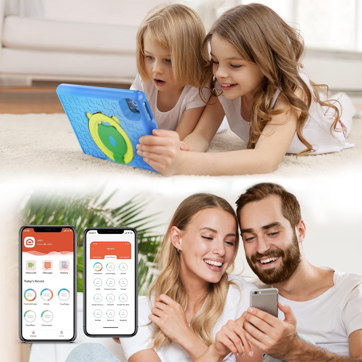 Freeski Tablette Enfants, 10 Pouces Android 13 Tablettes 1280x800 IPS, 5000mAh Quad Core, 6Go+64G0+128Go, WiFi, Bluetooth, Double Caméra Tablette pour Enfant, Blu