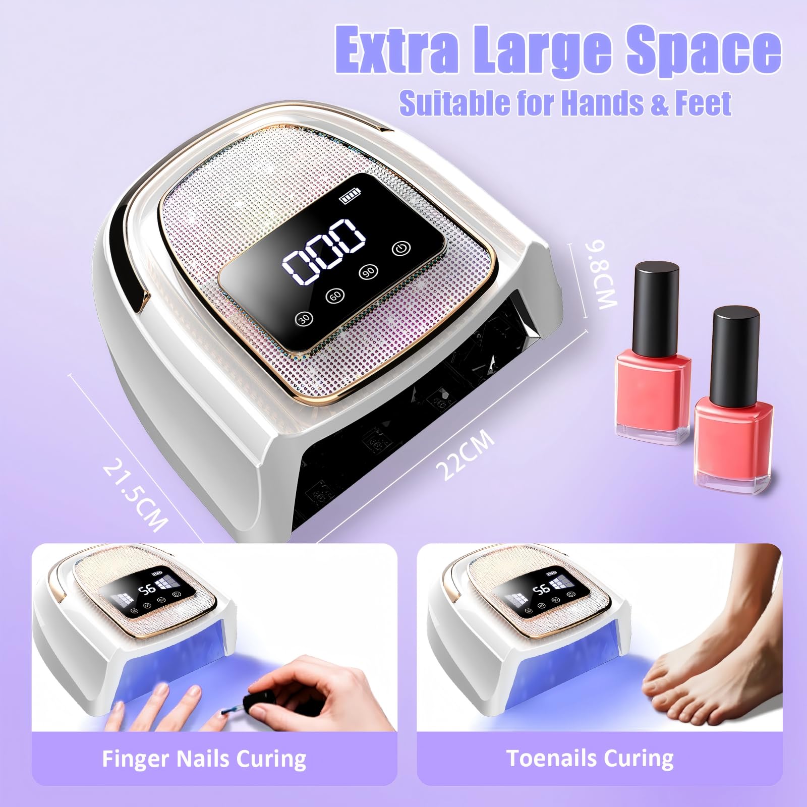 Lámpara de Uñas UV LED, 120W Profesional Lampara Uñas Semipermanentes con Sensor Automático, 4 Temporizador y Pantalla LCD Para Manicura/Pedicura Nail Art en el Hogar AS-2502W