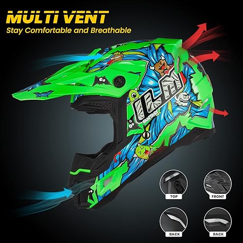 Miniatura 3 de ILM DOT&ECE - Casco de motocross para adultos y jóvenes, casco de motocross, motocross, BMX, todoterreno, doble deporte, casco de cara completa para